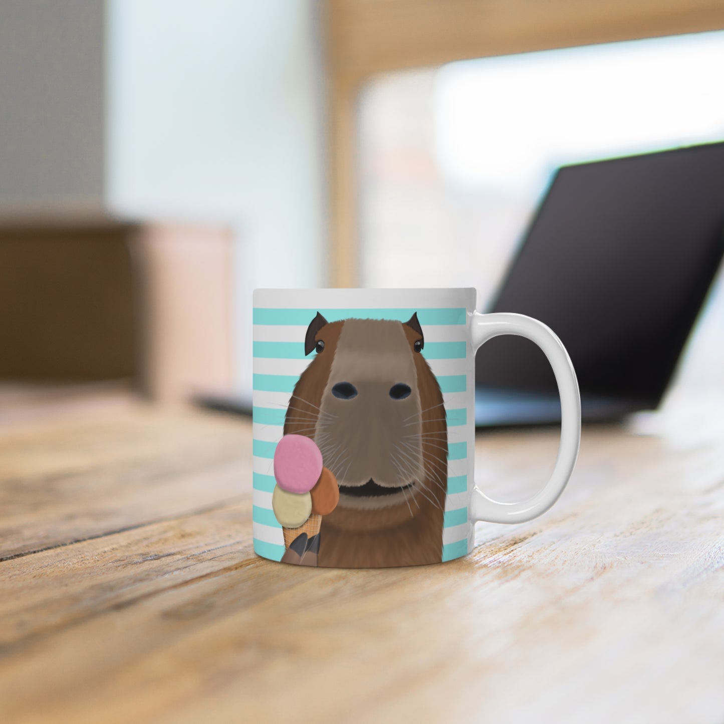 Capybara mit Eis Streifen Türkis Lustige Tasse – 11 oz,