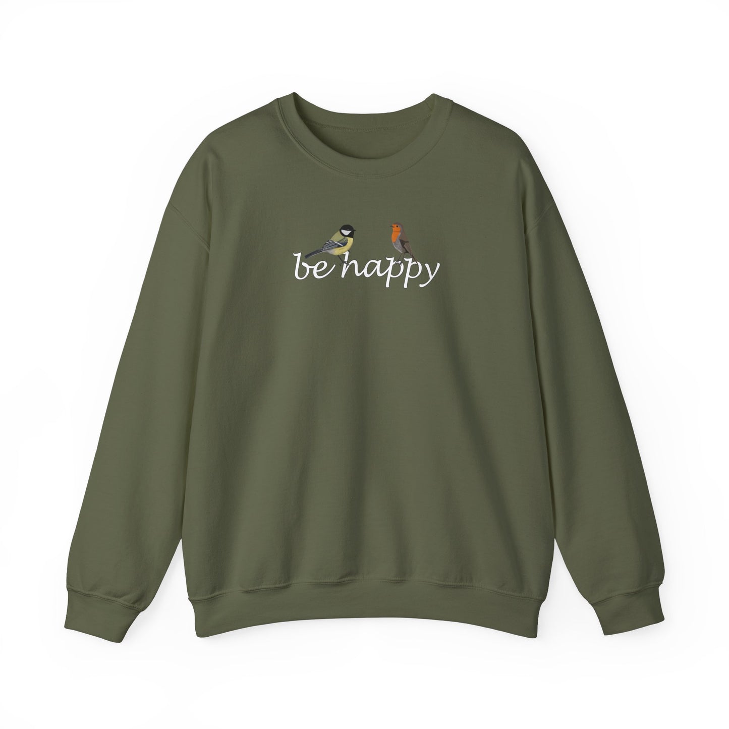 Rotkehlchen und Kohlmeise Be Happy Vogel Sweatshirt für Vogelbeobachter – Animal Graphic Tee, Vogelmotiv