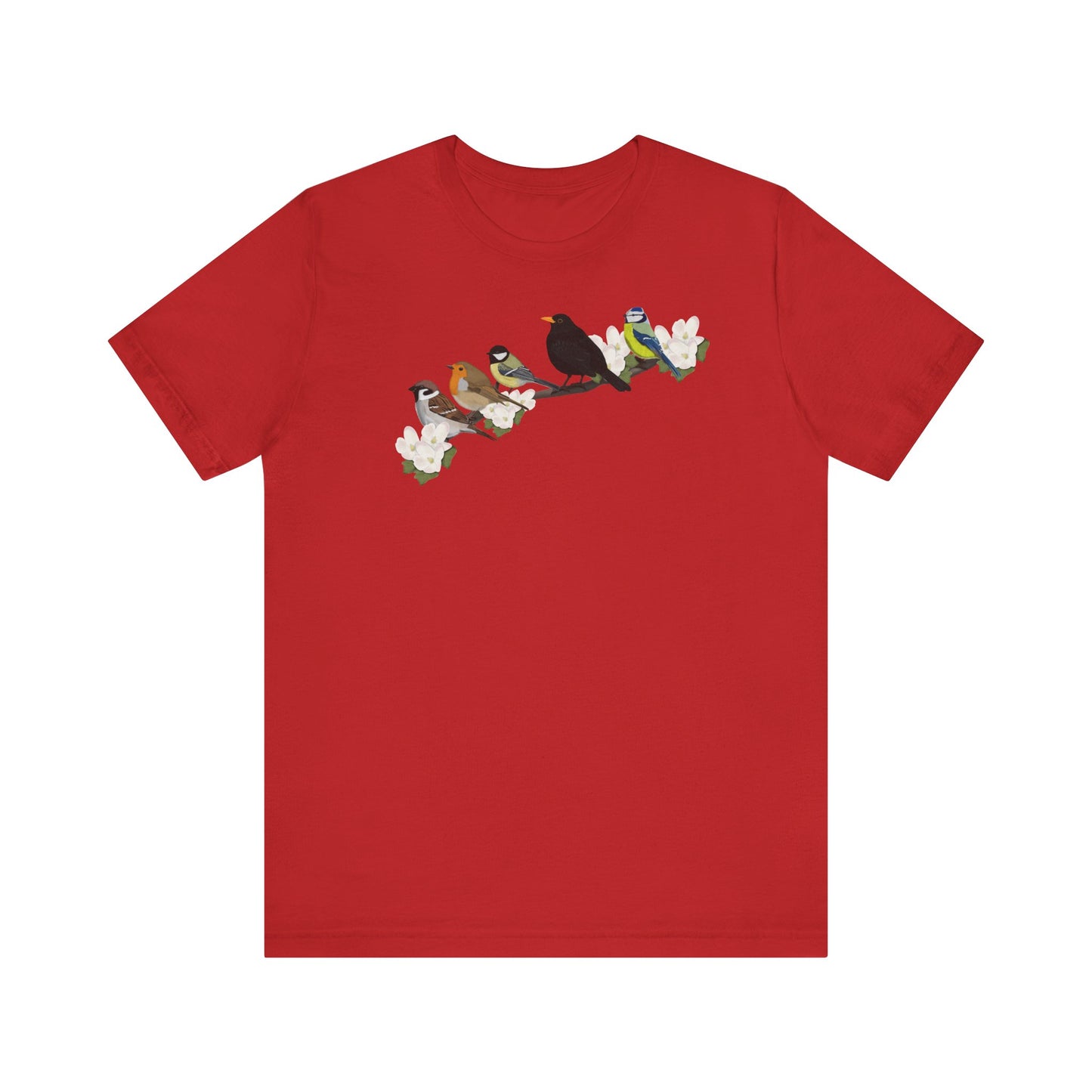 Amsel Rotkehlchen Spatz auf einem Ast Vogel T-Shirt für Vogelfreunde und Vogelbeobachter – bird graphic tee,