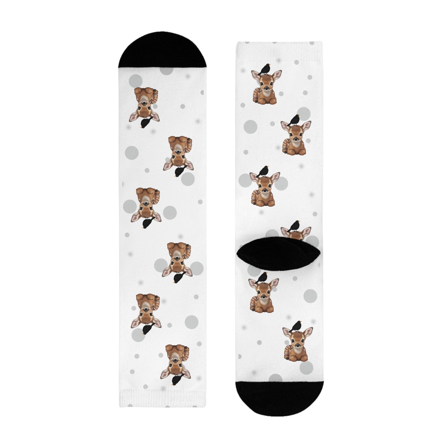 Amsel Socken mit Rehkitz Vogelsocken mit Tiermotiven Graue Punkte