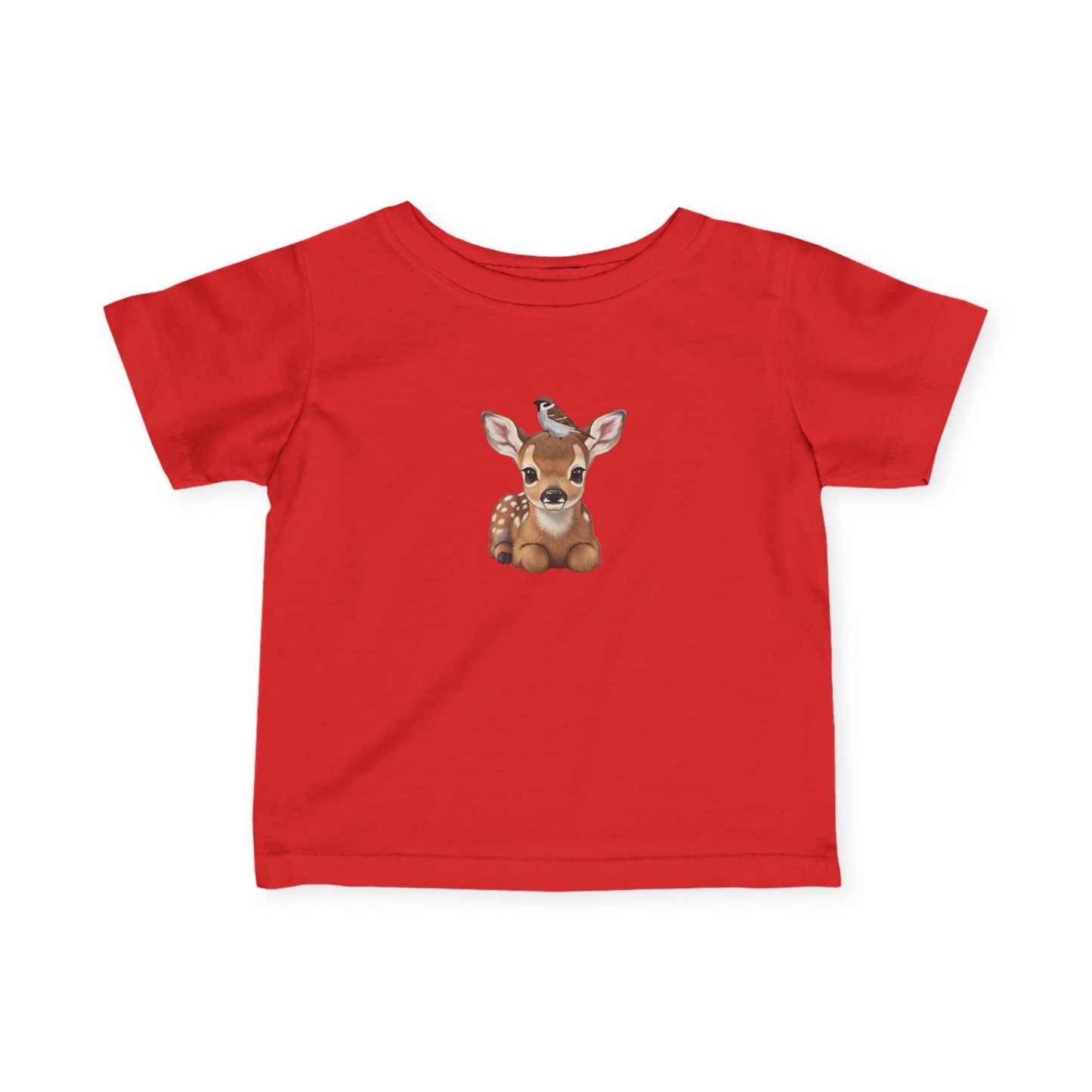 Rehkitz mit Feldsperling Baby T-Shirt Süßes Tiermotiv