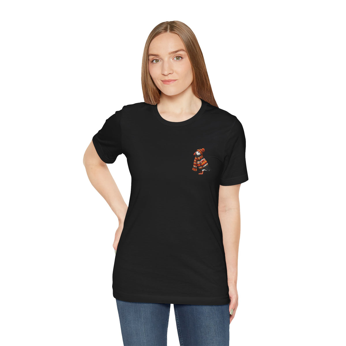 Papageitaucher in Strick T-Shirt – Weiches Premium Shirt mit Winterlichem Vogelmotiv für Vogelbeobachter