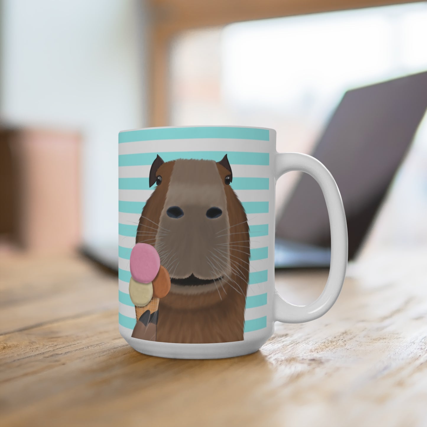 Capybara mit Eis Streifen Türkis Lustige Tasse