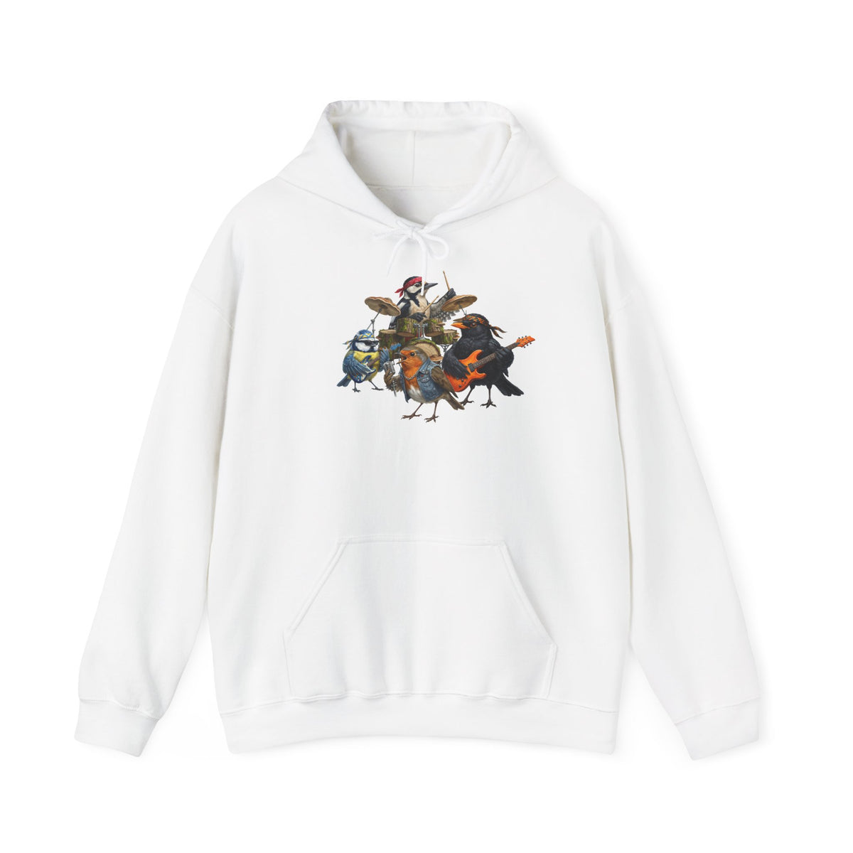 Vogel-Rockband Hoodie – Lustiger Kapuzenpullover mit Amsel, Rotkehlchen & Meise