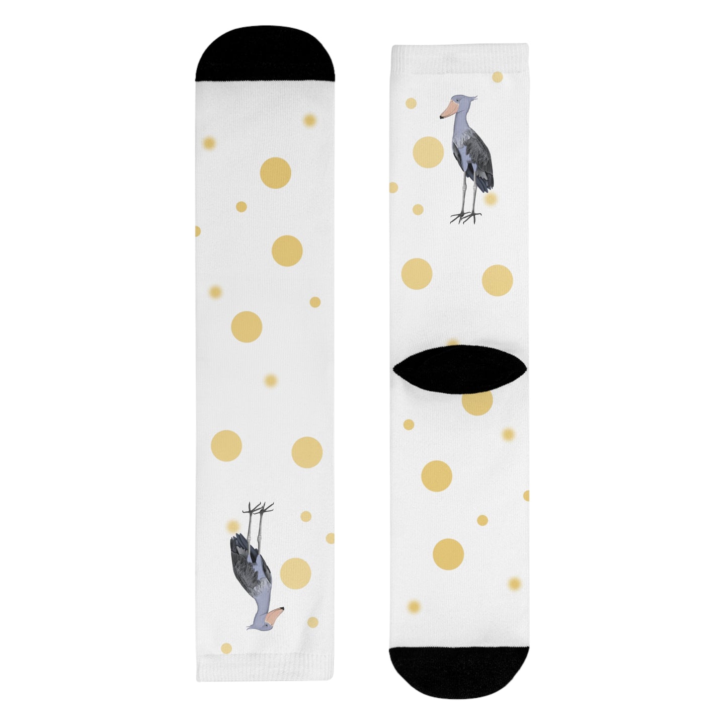 Schuhschnabel Vogel Socken mit Goldenen Punkten für Vogelfreunde & Vogelbeobachter Weiß