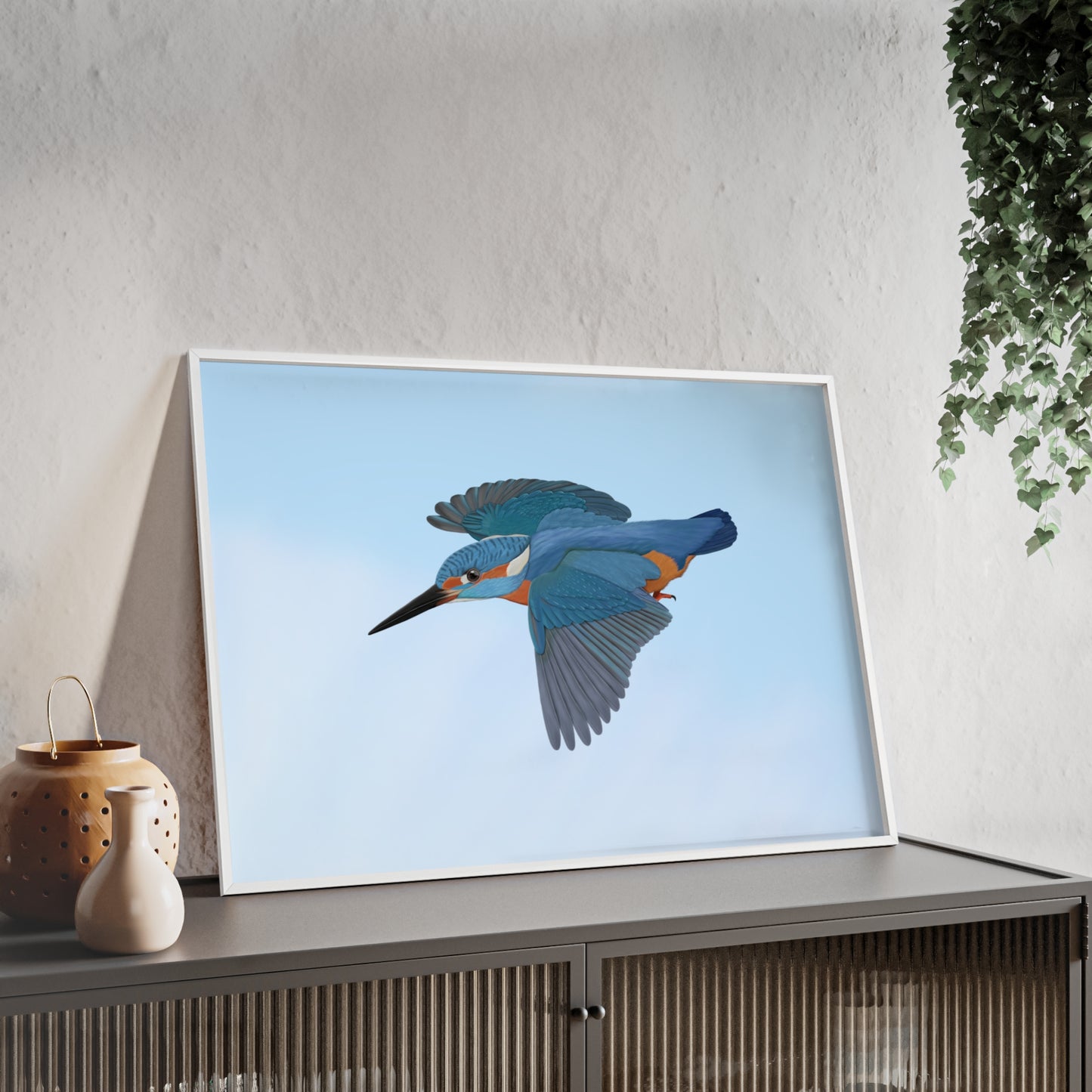 Vogel Poster im Holzrahmen - Eisvogel Poster Gartenvogel Singvogel