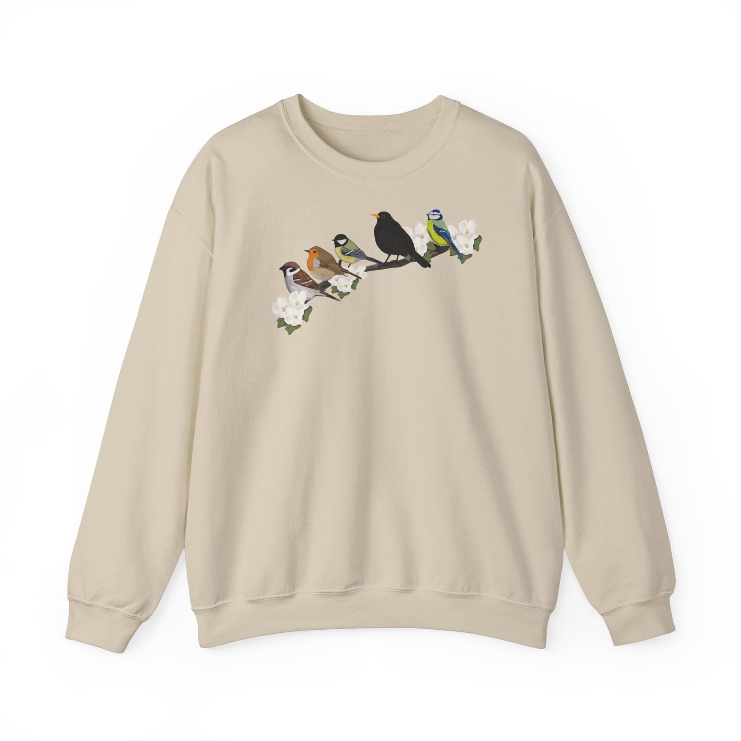 Rotkehlchen, Blaumeise und Amsel Sweatshirt Vogelmotiv in Dark Heather