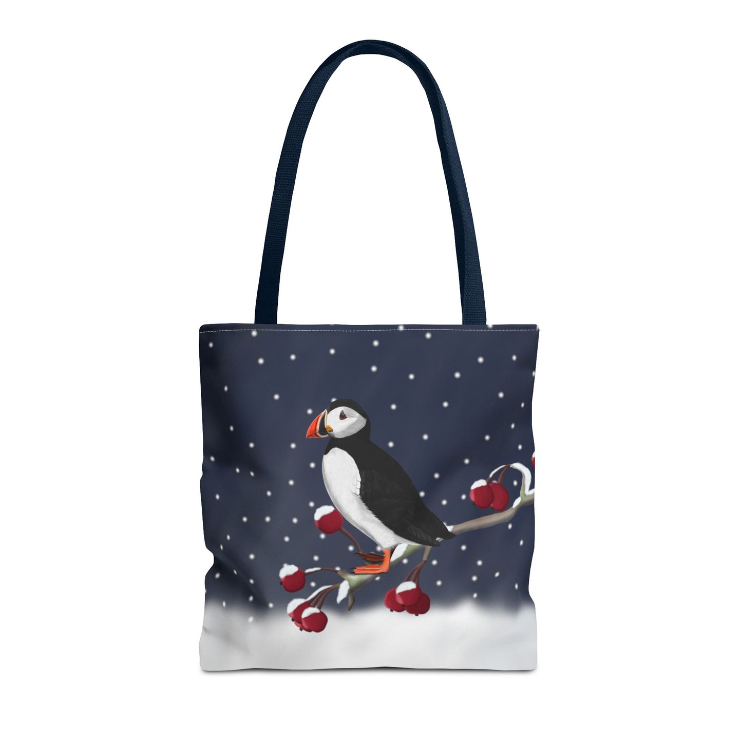 Papageitaucher auf einem Ast im Schnee Vogel Tragetasche – Accessories,