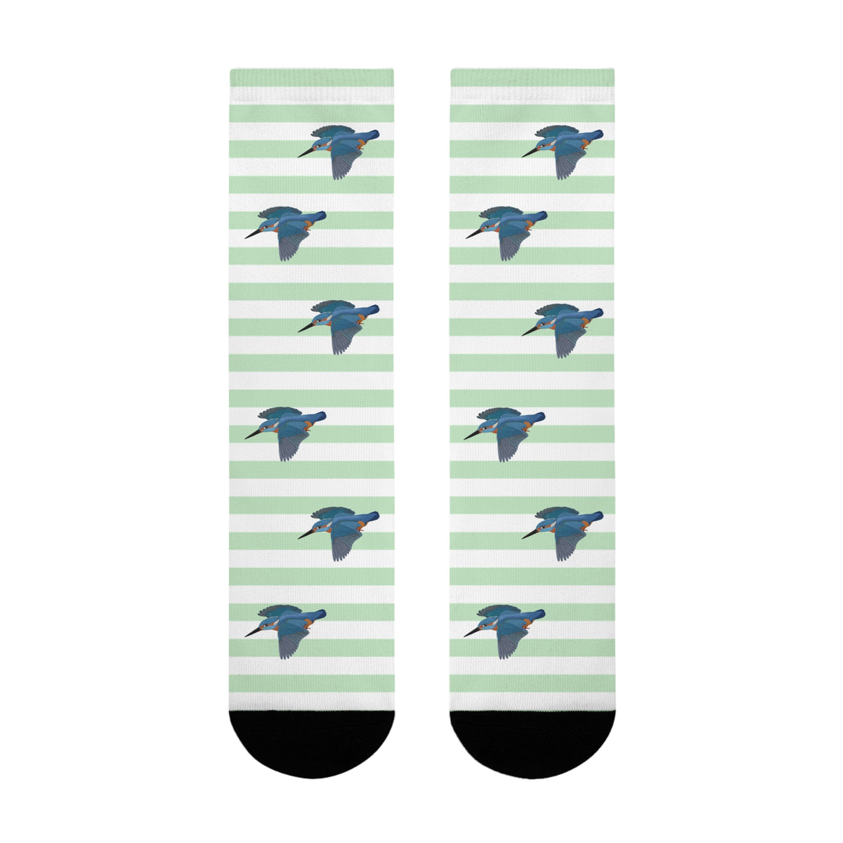 Eisvogel Socken mit Streifen in Salbeigrün Weiß – Geschenk für Vogelliebhaber & Ornithologen – Accessories,