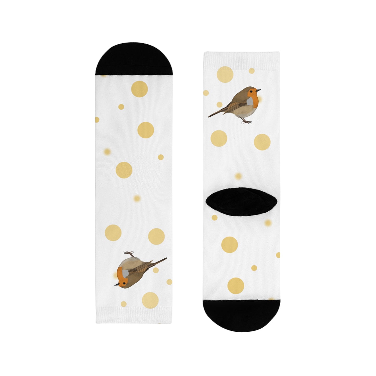 Rotkehlchen Vogel Socken mit Goldenen Punkten für Vogelfreunde & Vogelbeobachter Weiß