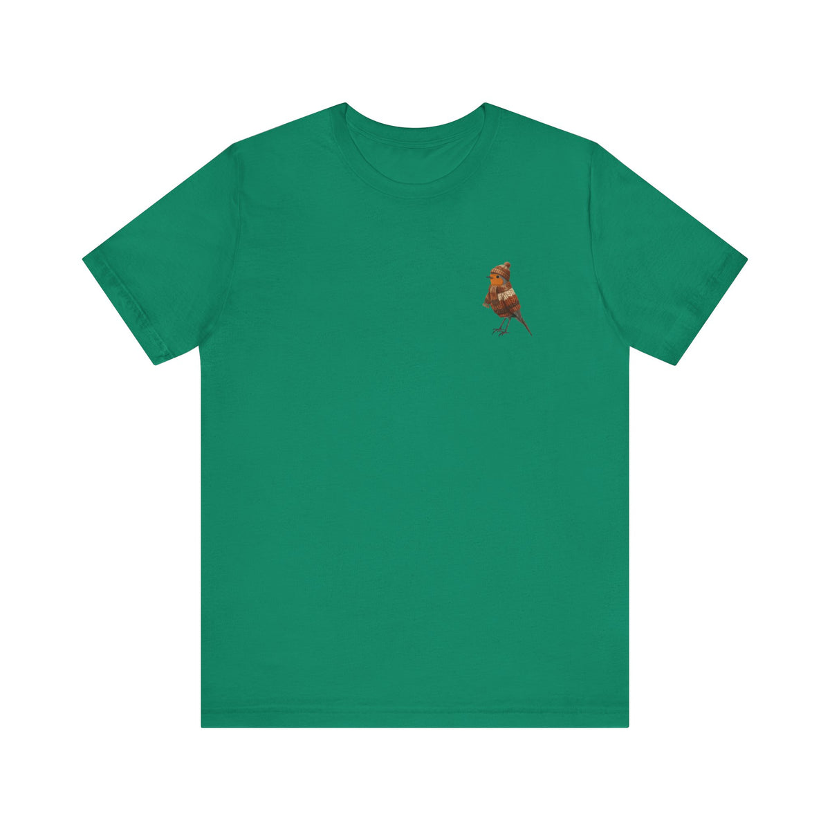 Rotkehlchen in Strick T-Shirt – Weiches Premium Shirt mit Winterlichem Vogelmotiv