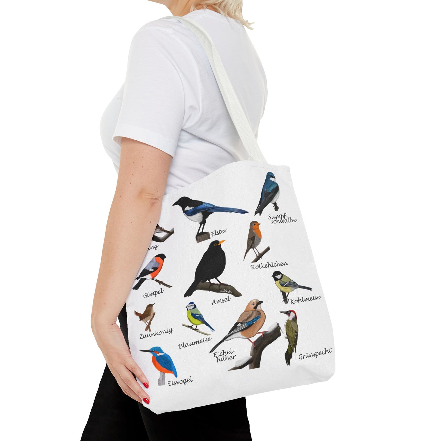 Gartenvögel Tragetasche 40x40cm Amsel Rotkehlchen Blaumeise Vogel Tasche