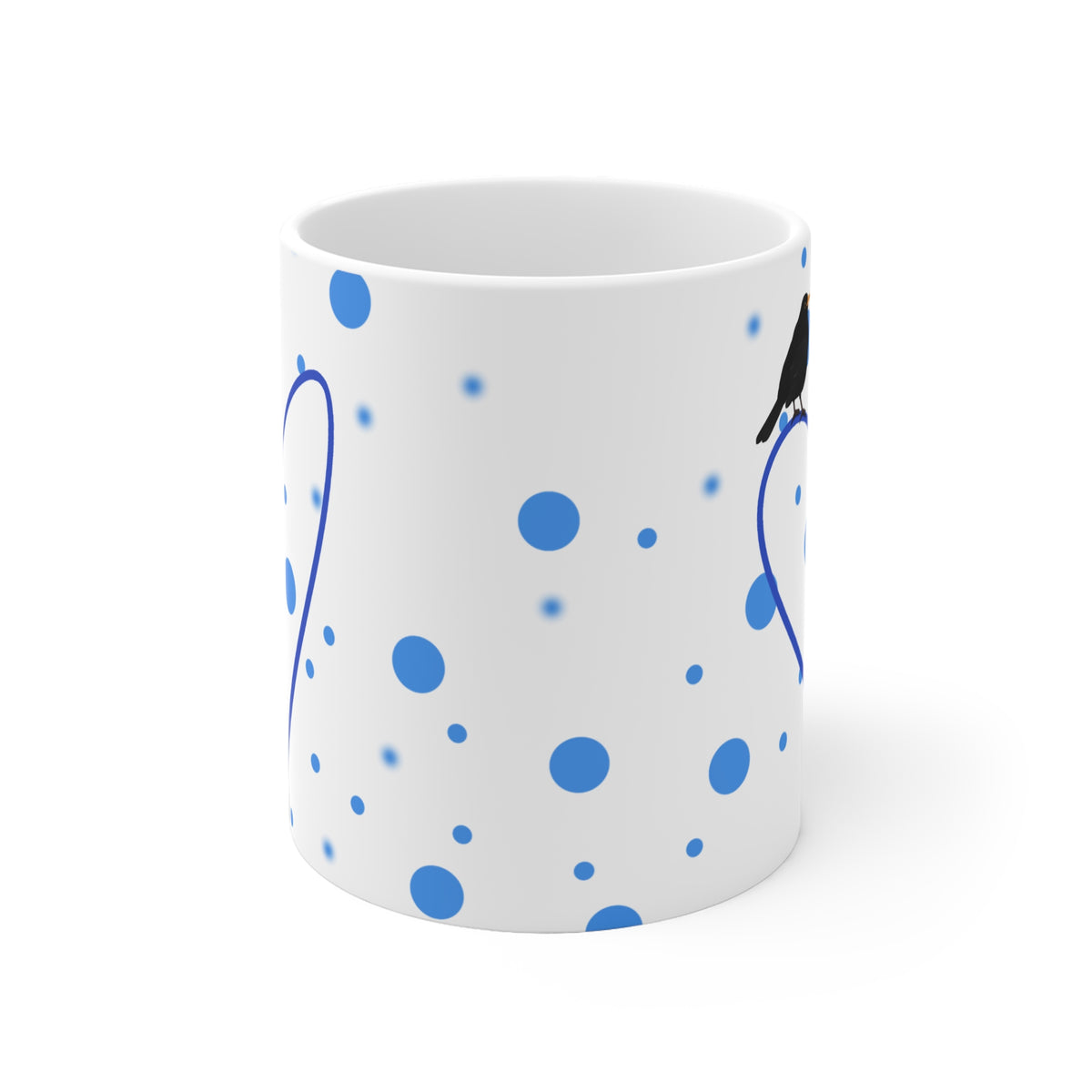 Amsel Tasse – mit Herz Valentinstag Vogel Punkte Blau