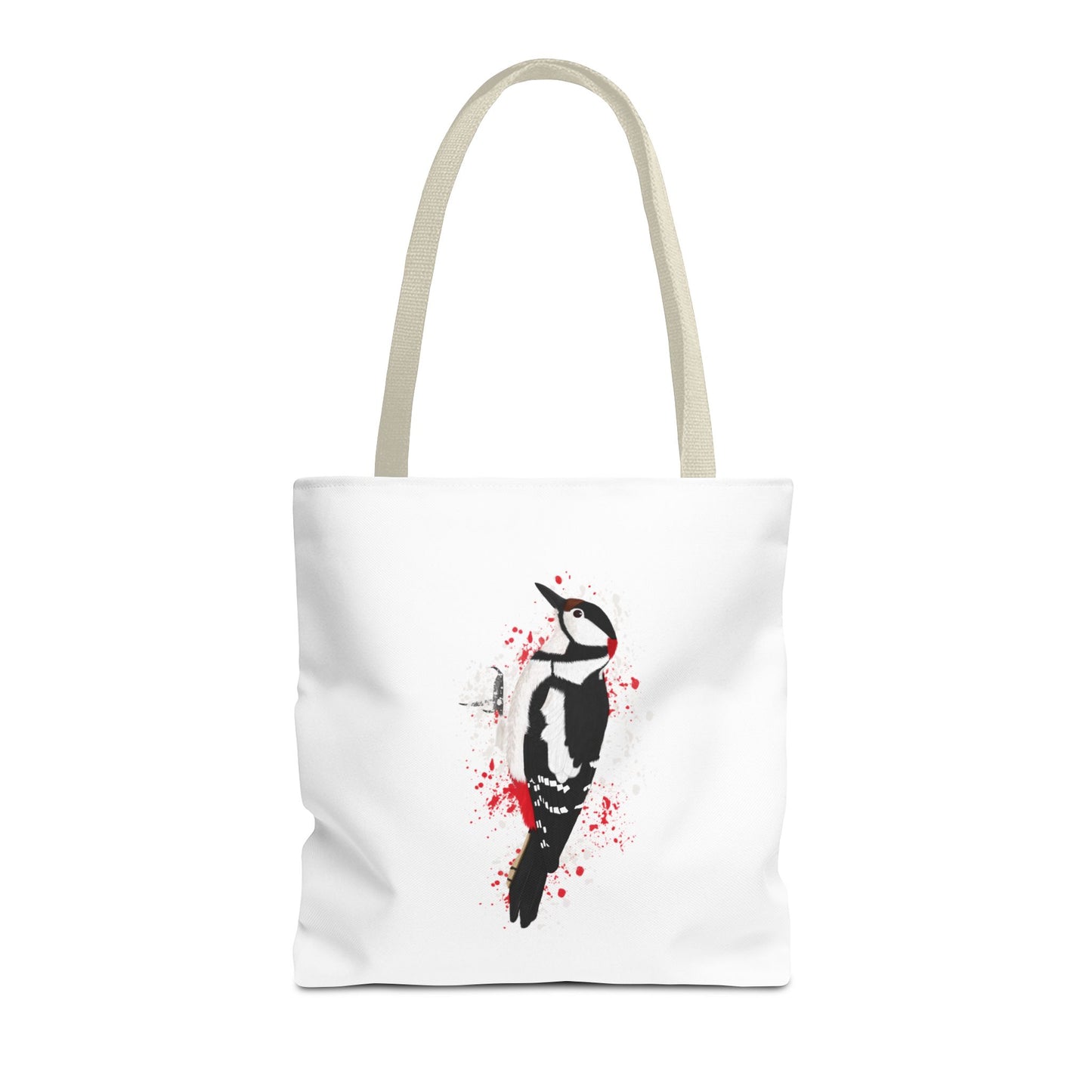 Buntspecht Tragetasche 40x40cm Vogel Tasche Weiß für Vogelbeobachter