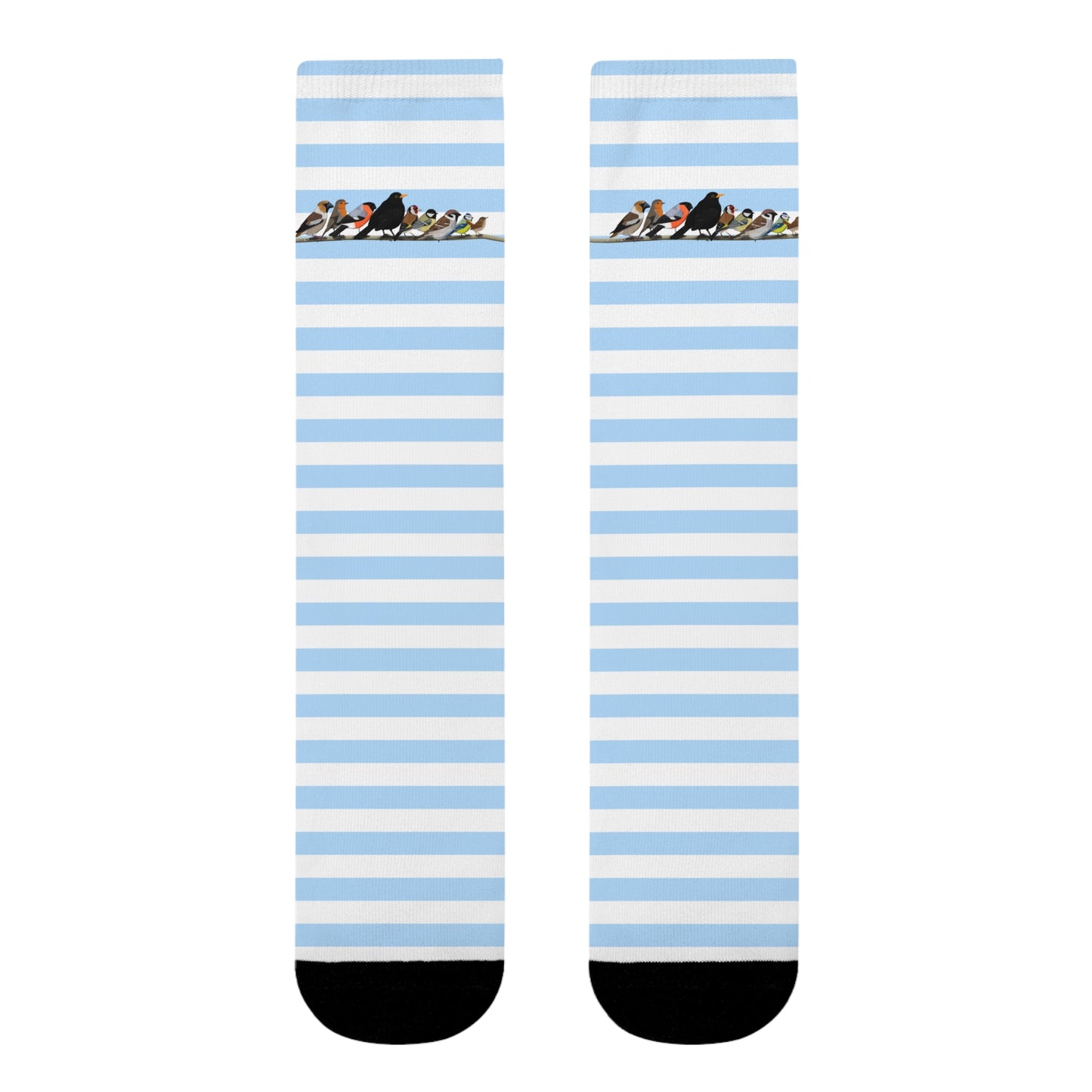 Gartenvögel auf einem Ast Amsel Rotkehlchen Blaumeise Vogel Socken mit Blau Weißen Streifen für Vogelfreunde & Vogelbeobachter