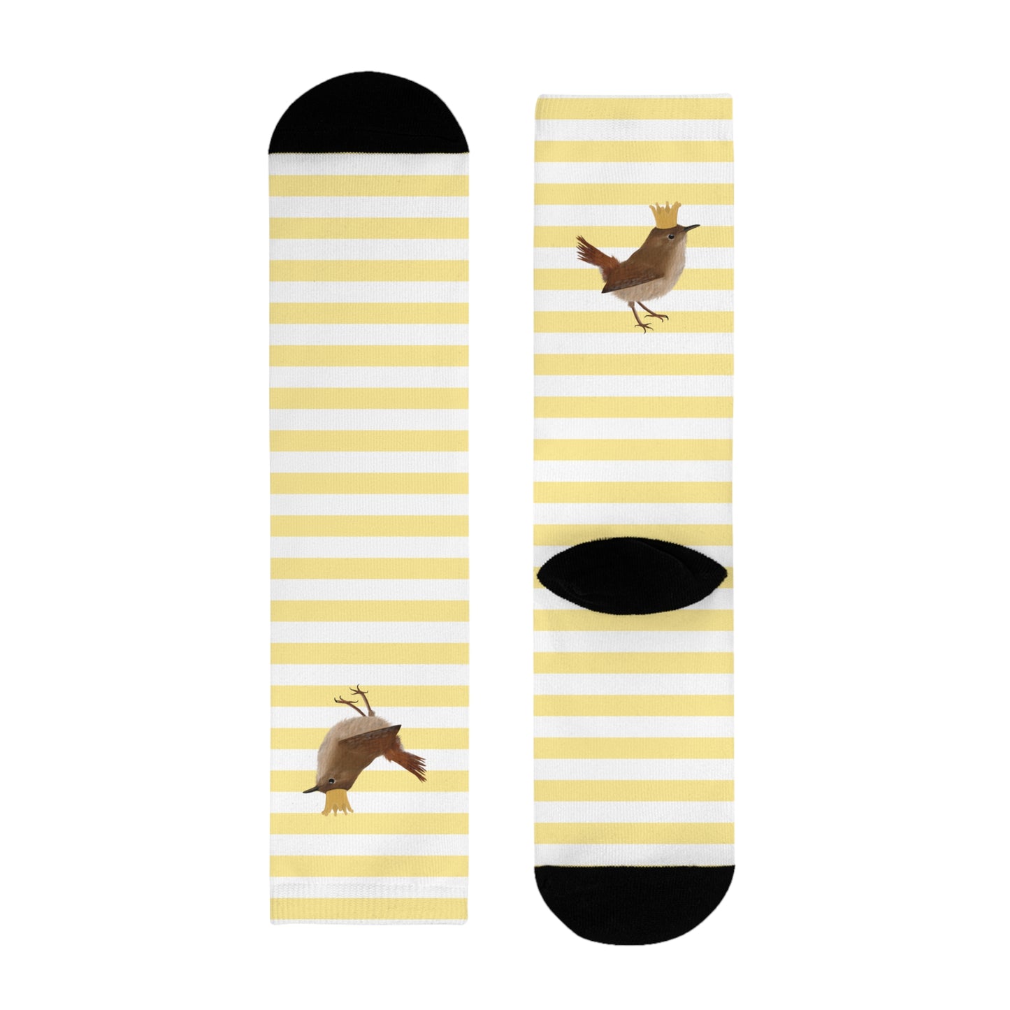 Zaunkönig mit Krone Vogel Socken mit Gold Weißen Streifen für Vogelfreunde & Vogelbeobachter