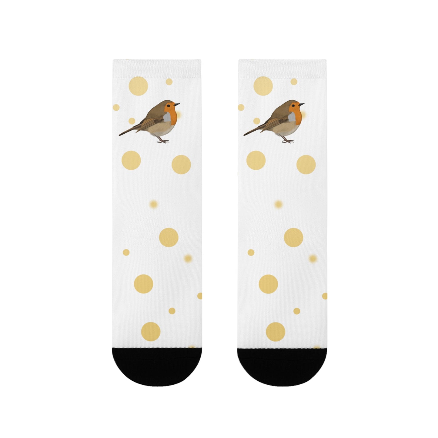 Rotkehlchen Vogel Socken mit Goldenen Punkten für Vogelfreunde & Vogelbeobachter Weiß