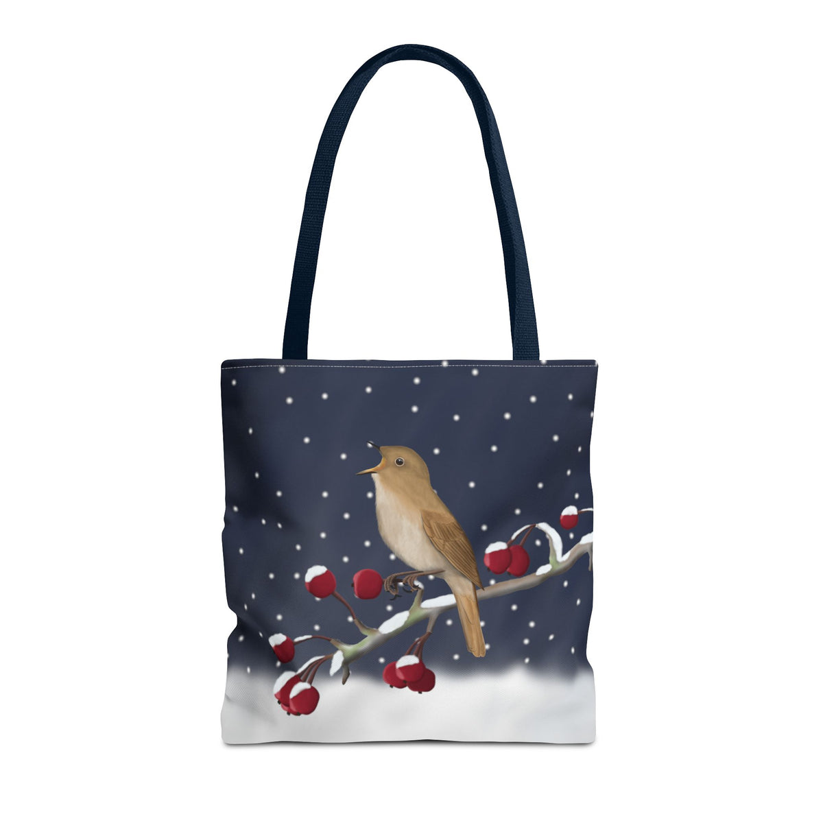 Nachtigall auf einem Ast im Schnee Vogel Tragetasche – Accessories,