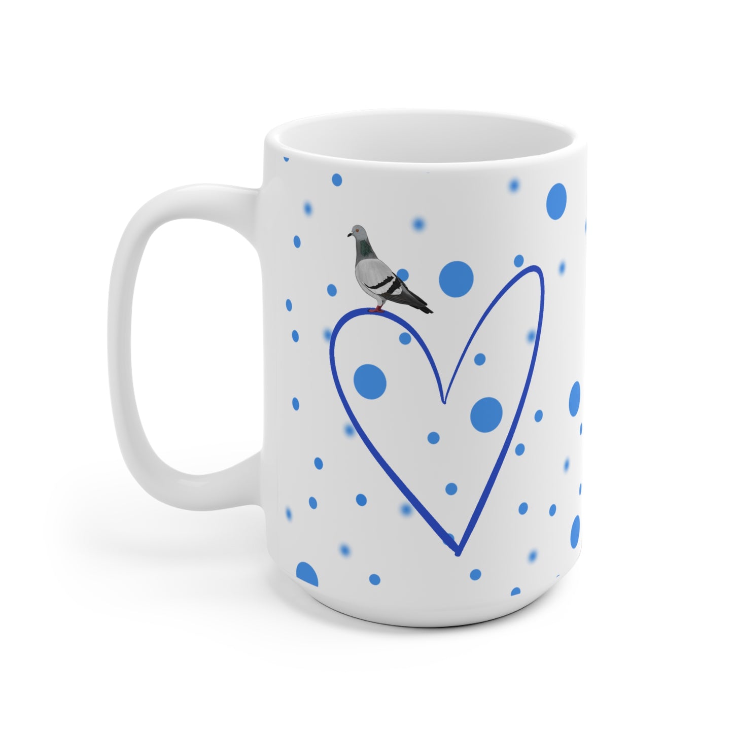 Taube mit Herz Valentinstag Vogel Tasse Punkte Blau