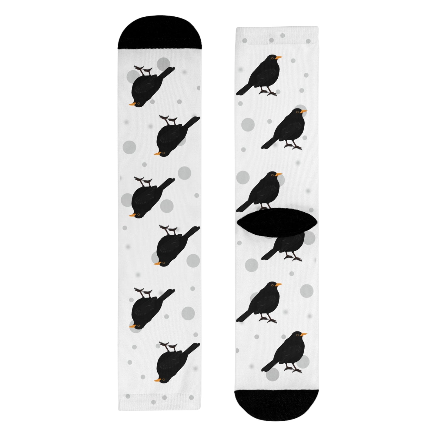 Amsel Socken Vogelsocken Weiß mit Grauen Punkten