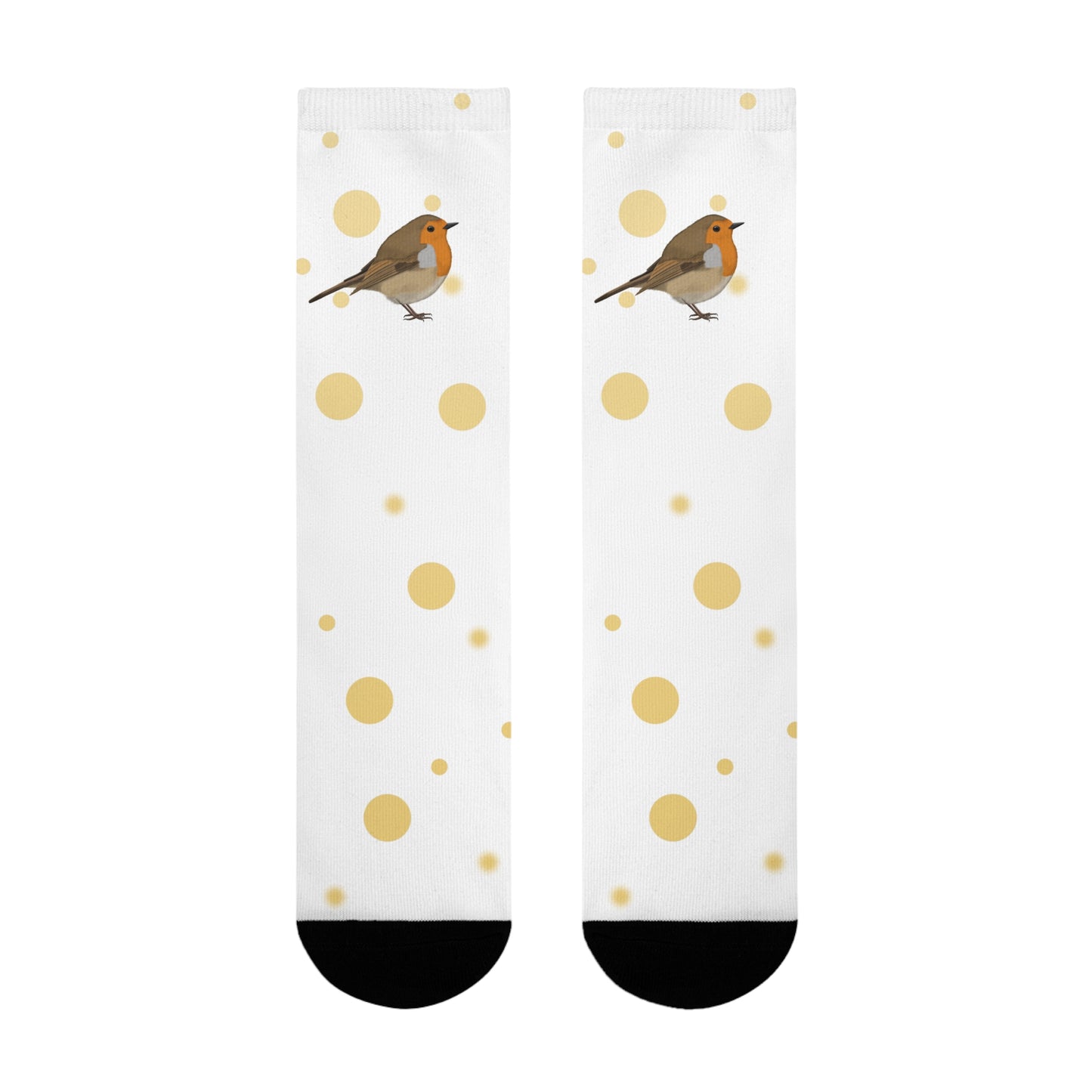 Rotkehlchen Vogel Socken mit Goldenen Punkten für Vogelfreunde & Vogelbeobachter Weiß