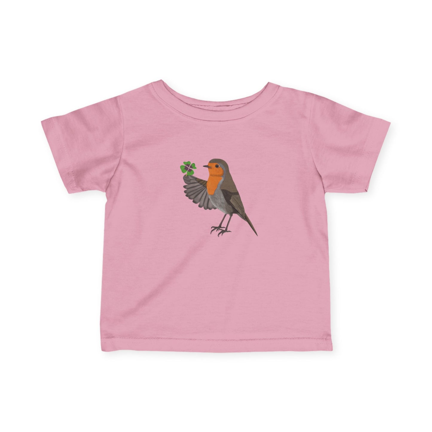 Süßes Rotkehlchen mit Glücksklee Vogel Tiermotiv T-Shirt für Babys und Kleinkinder