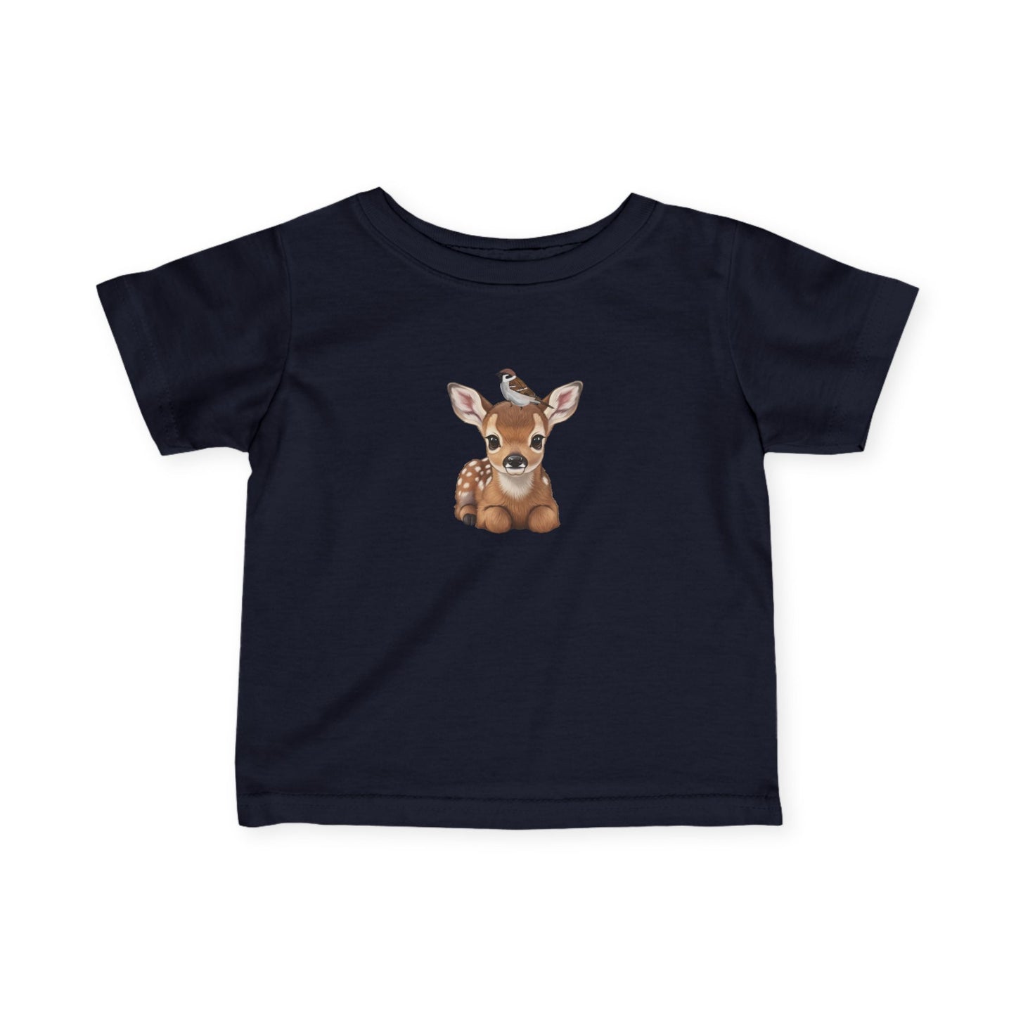 Rehkitz mit Feldsperling Baby T-Shirt Süßes Tiermotiv