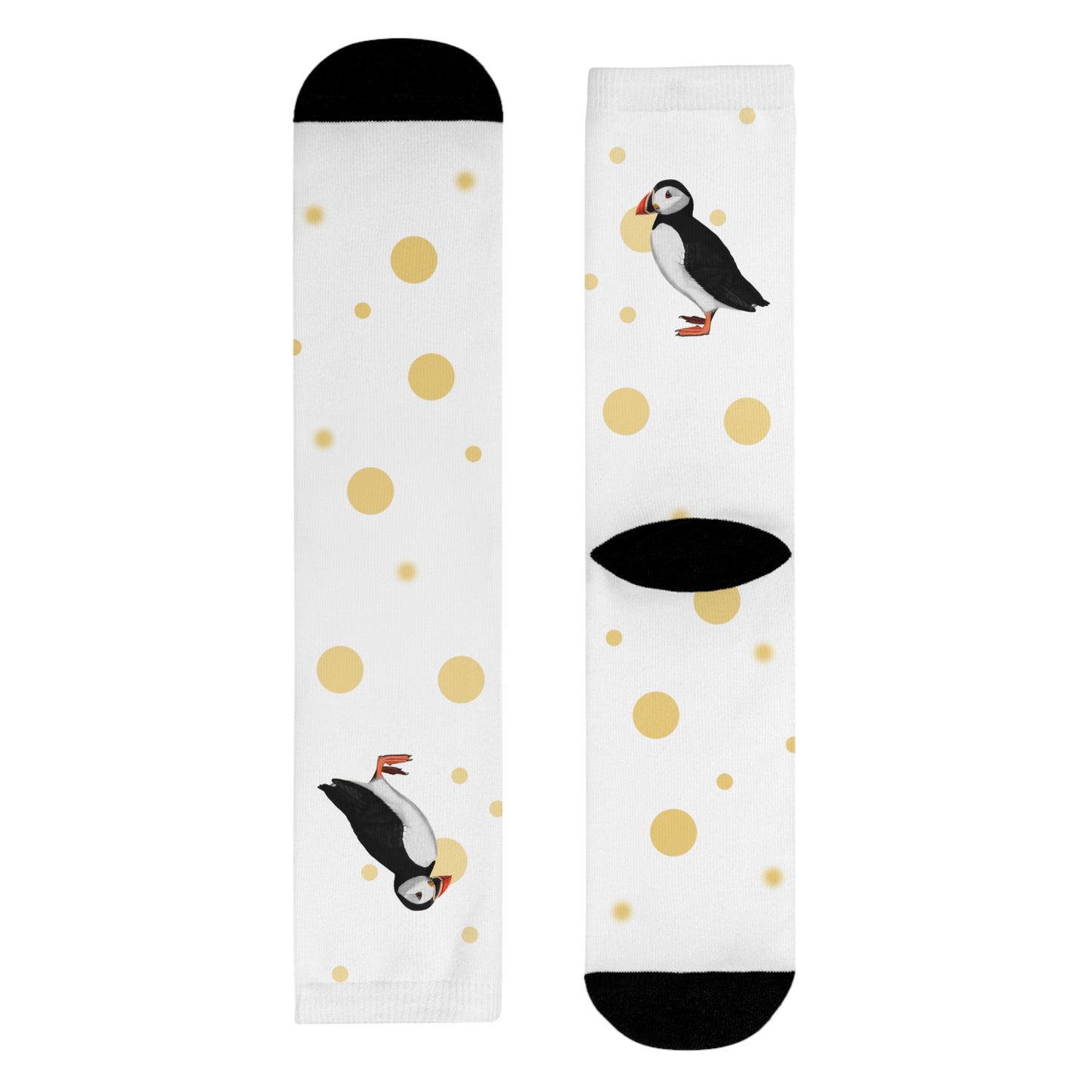 Papageitaucher Vogel Socken mit Goldenen Punkten für Vogelfreunde & Vogelbeobachter Weiß
