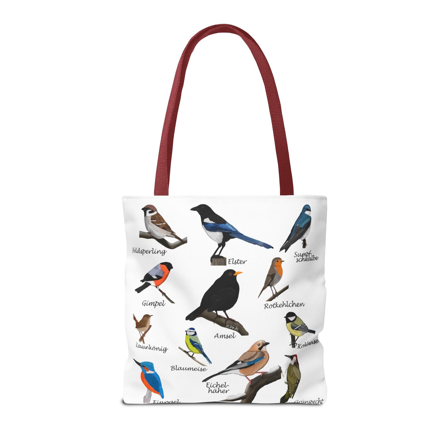Gartenvögel Tragetasche 40x40cm Amsel Rotkehlchen Blaumeise Vogel Tasche