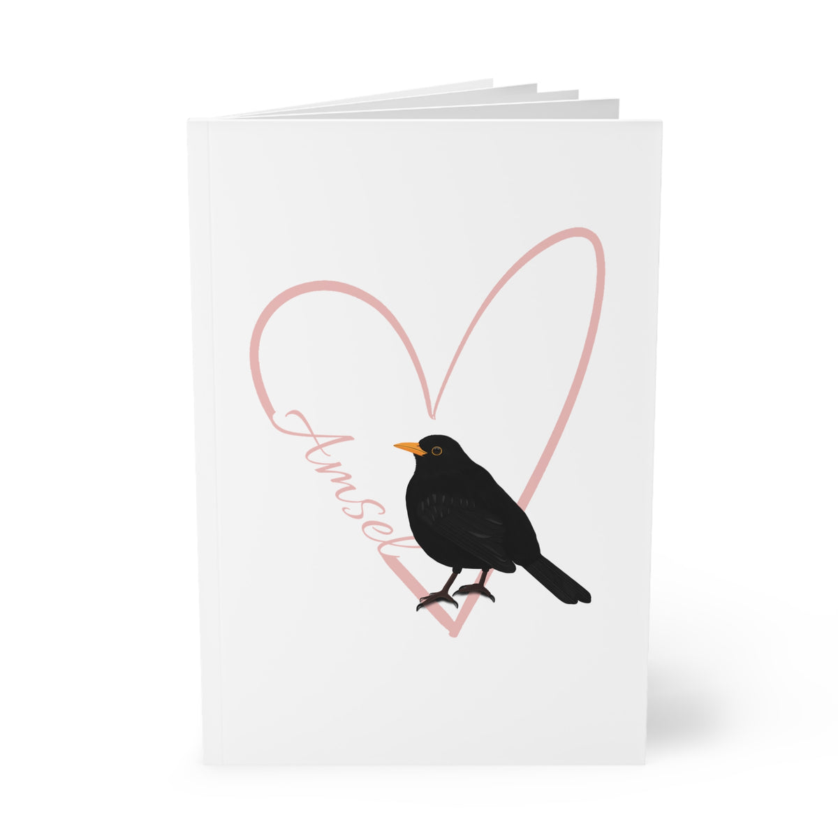 Amsel Notizbücher – Notizbuch Vogel mit Herz A5 Softcover 150 Seiten Liniert Weiß