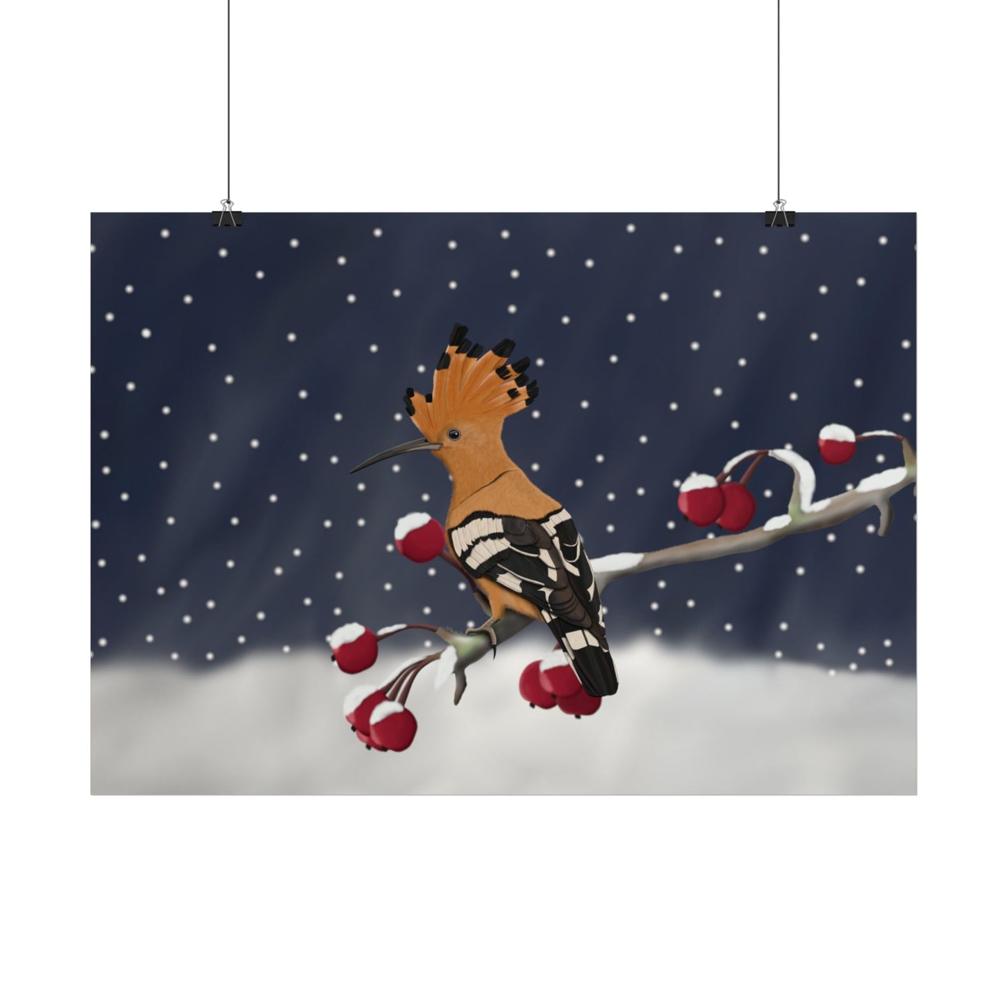 Wiedehopf auf einem Ast im Schnee Vogel Poster