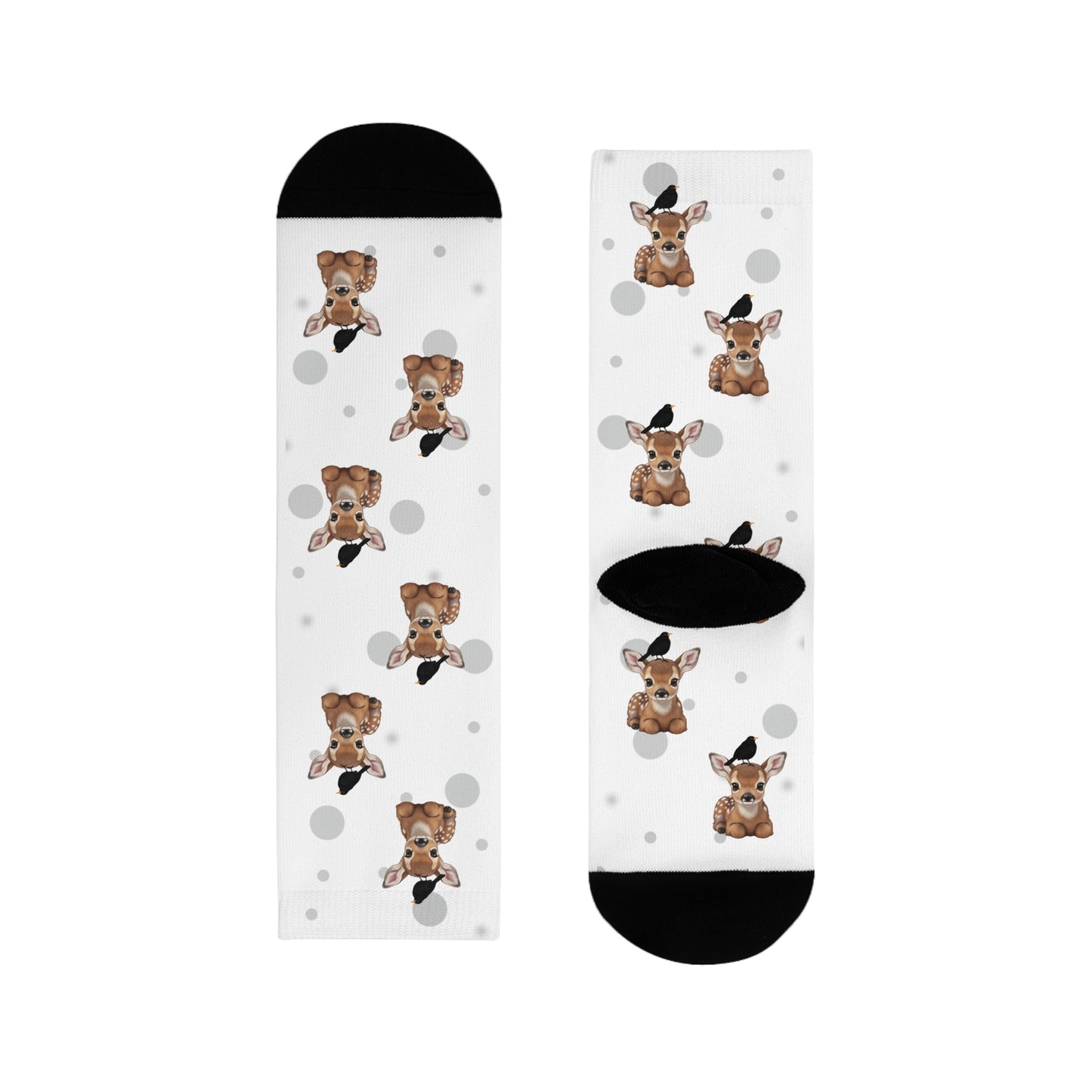 Amsel Socken mit Rehkitz Vogelsocken mit Tiermotiven Graue Punkte
