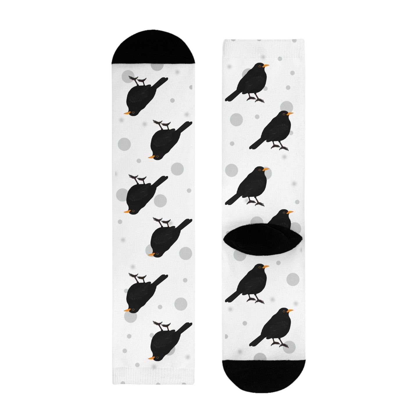 Amsel Socken Vogelsocken Weiß mit Grauen Punkten