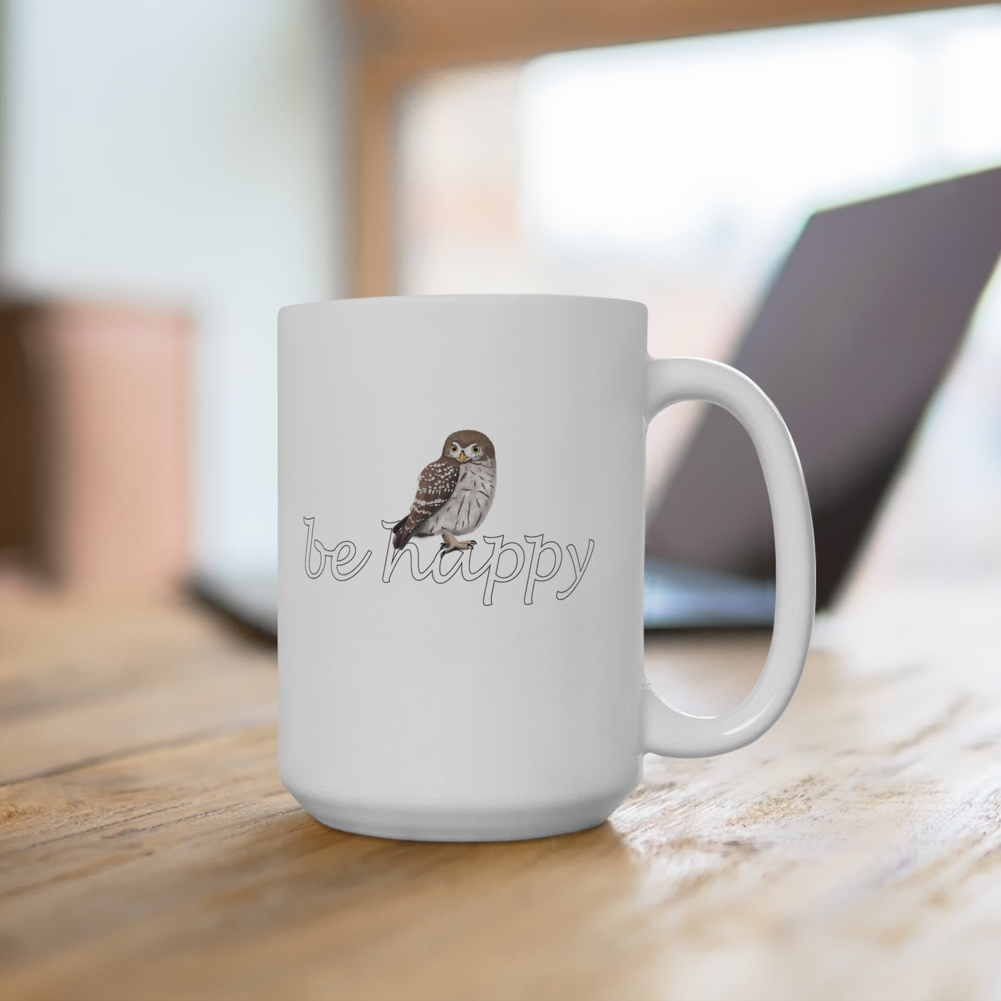 Eule Be Happy Vogel Tasse für Vogelfreunde