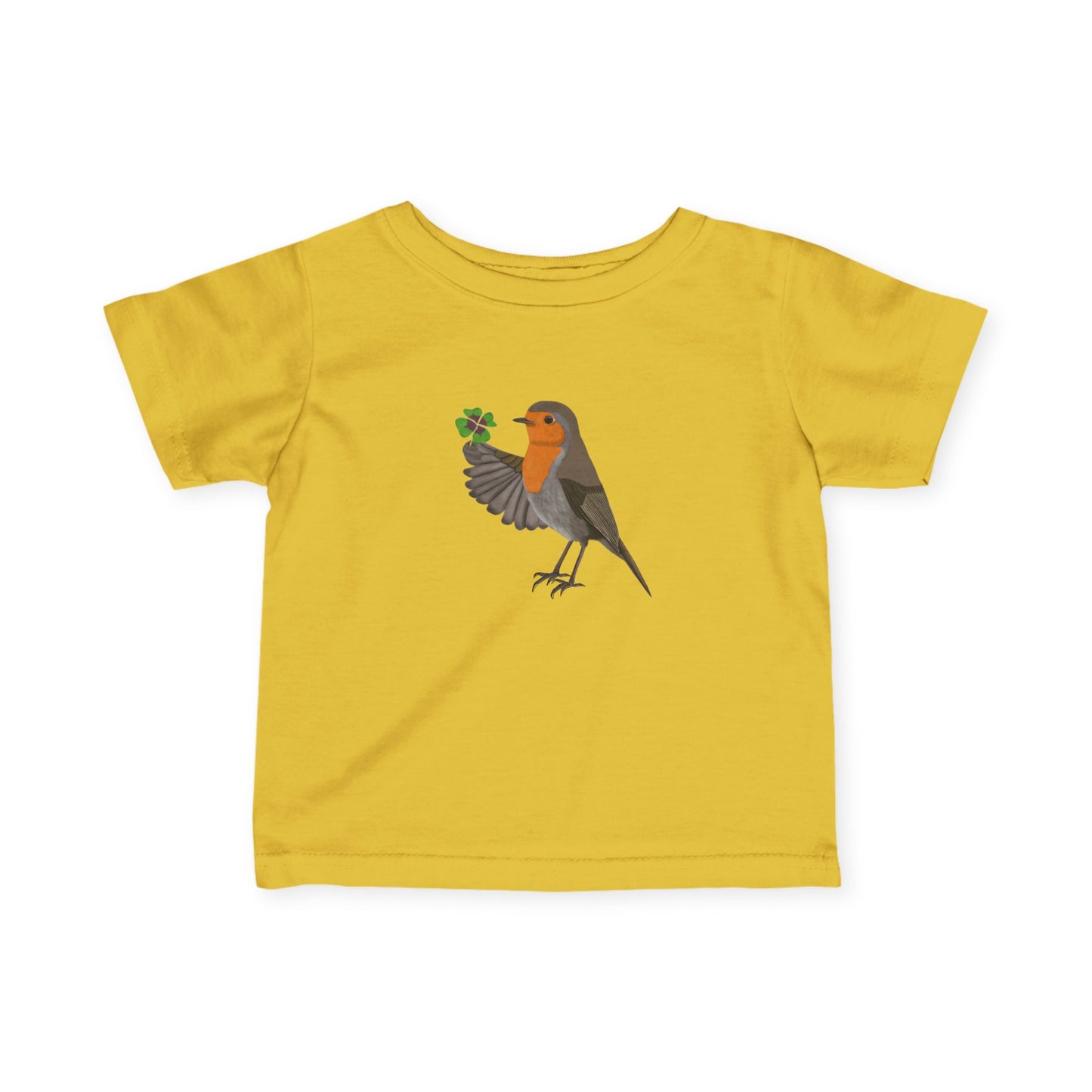 Süßes Rotkehlchen mit Glücksklee Vogel Tiermotiv T-Shirt für Babys und Kleinkinder