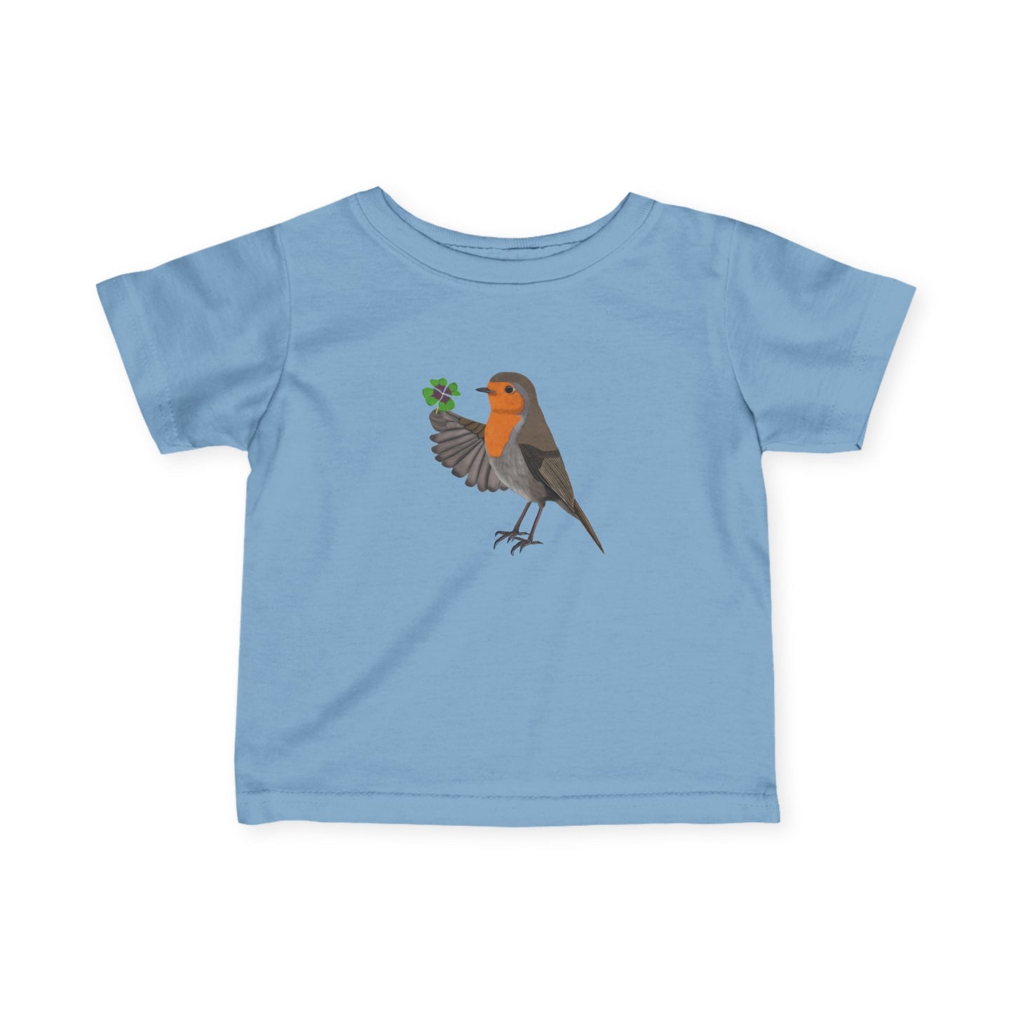 Süßes Rotkehlchen mit Glücksklee Vogel Tiermotiv T-Shirt für Babys und Kleinkinder