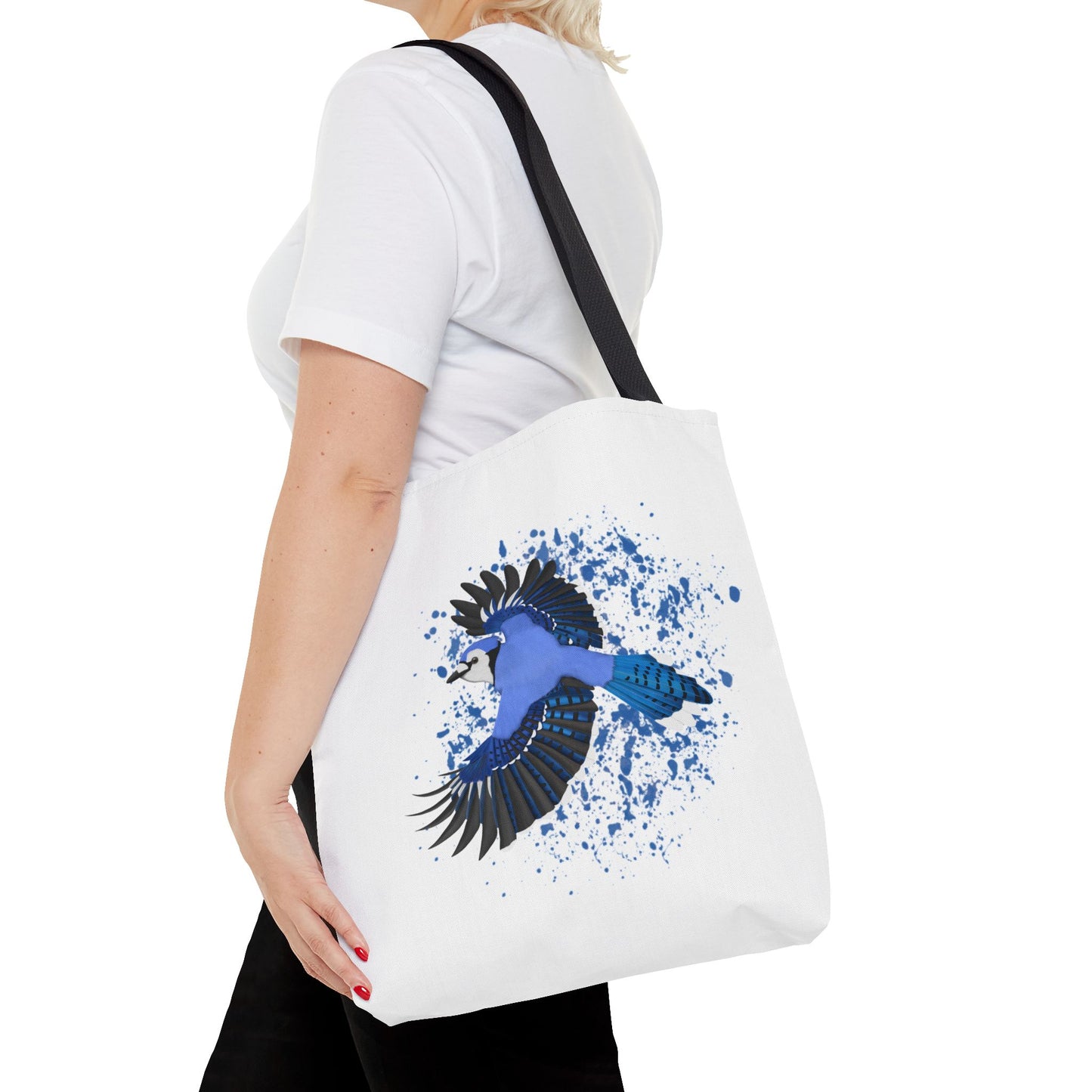 Blauhäher Tragetasche 40x40cm Vogel Tasche Weiß für Vogelbeobachter