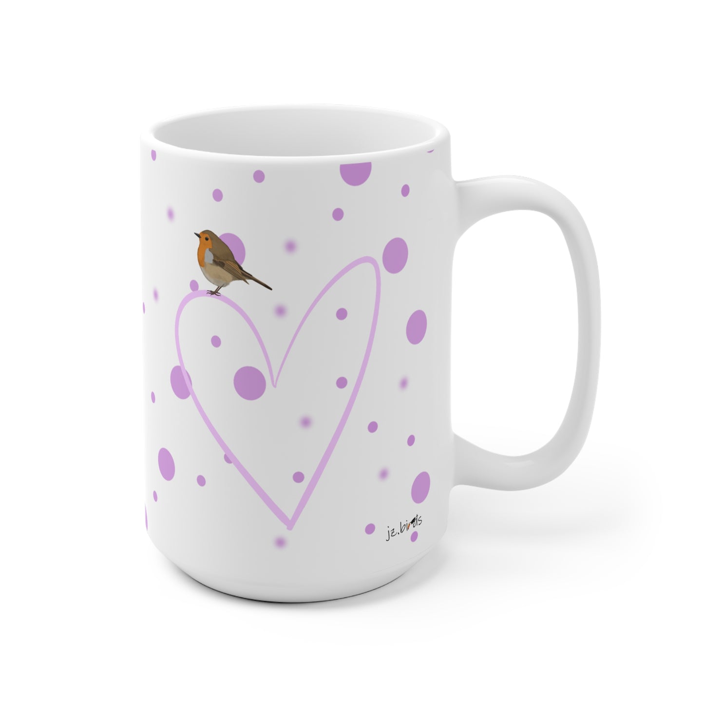Rotkehlchen mit Herz Valentinstag Vogel Tasse Punkte Rosa
