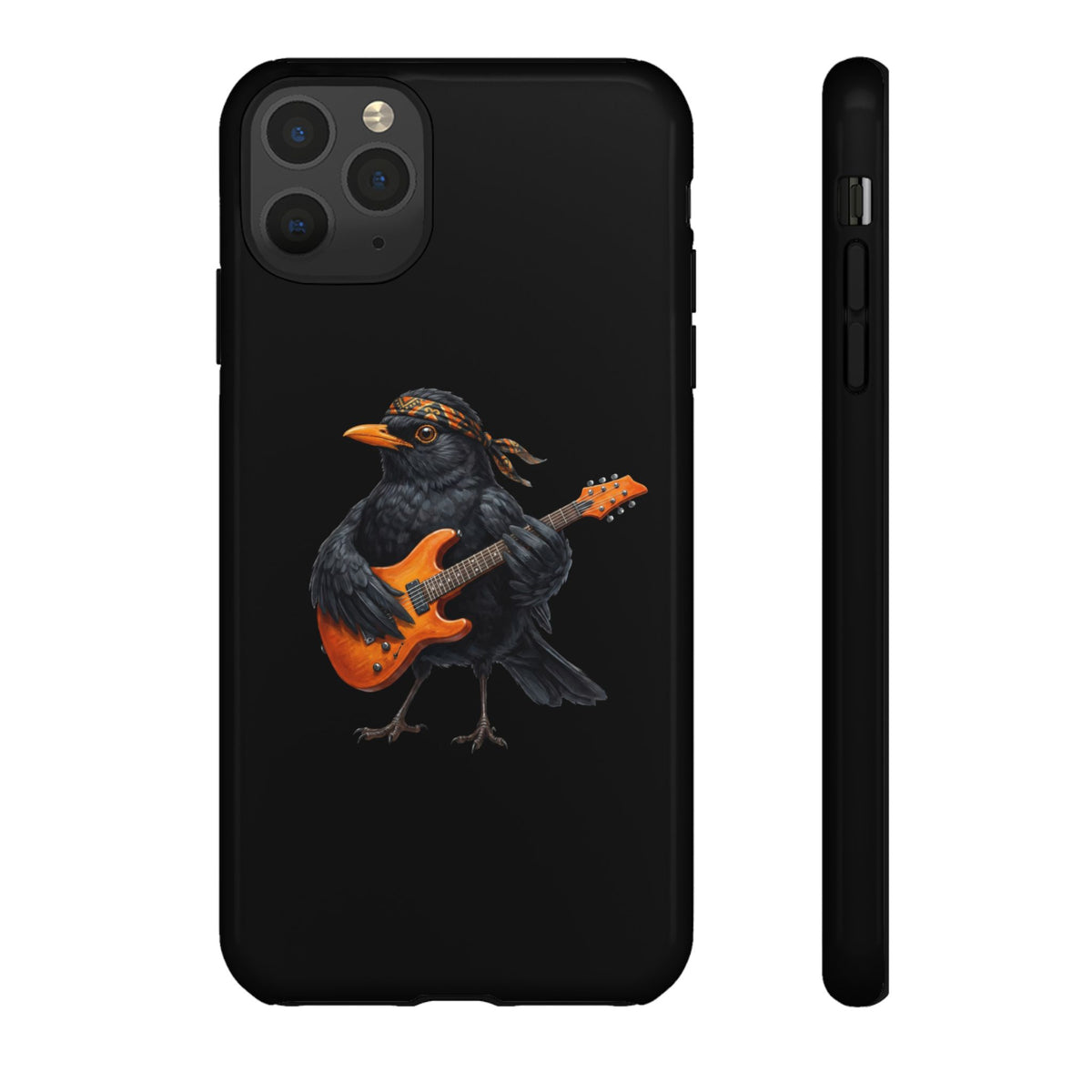 Amsel mit Gitarre Premium Handyhülle – Doppelt Geschützt & Rundum Bedruckt Schwarz