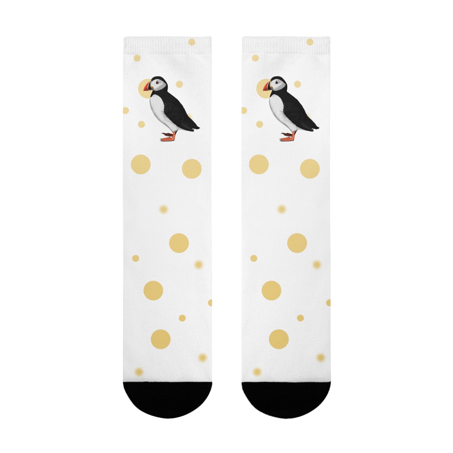 Papageitaucher Vogel Socken mit Goldenen Punkten für Vogelfreunde & Vogelbeobachter Weiß