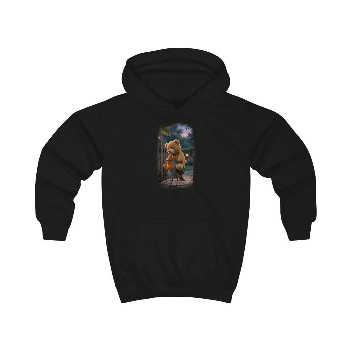 Kuscheliger Kinder Hoodie Rosi Rotkehlchen & der Riesen-Teddy