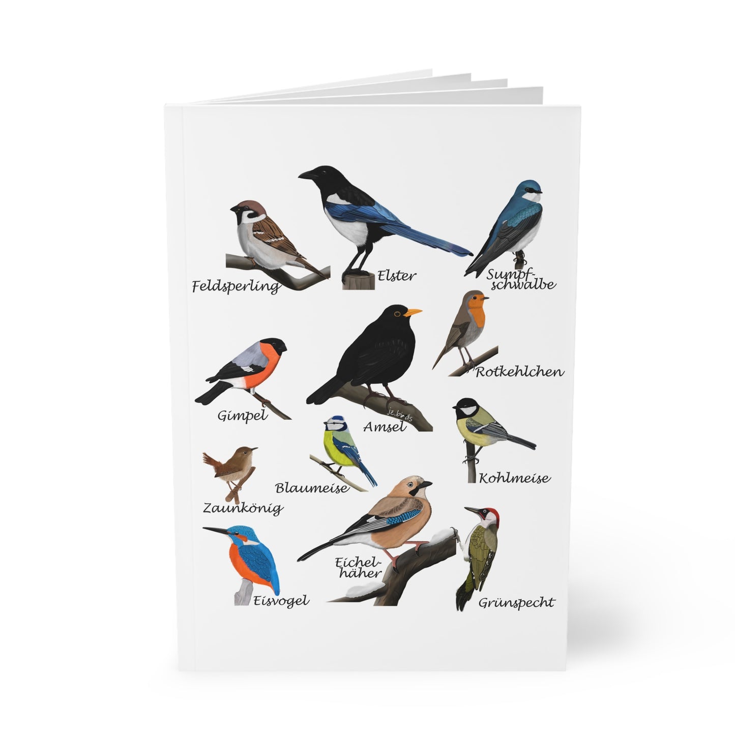 Gartenvögel Amsel Rotkehlchen Blaumeise Zaunkönig A5 Vogel Softcover Notizbuch 150 Seiten Liniert