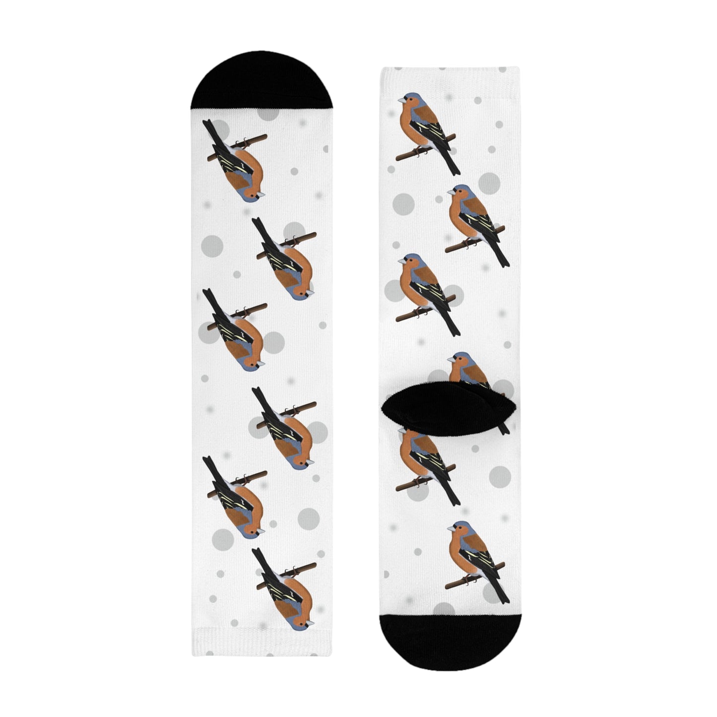 Buchfink Socken Vogelsocken Weiß mit Grauen Punkten