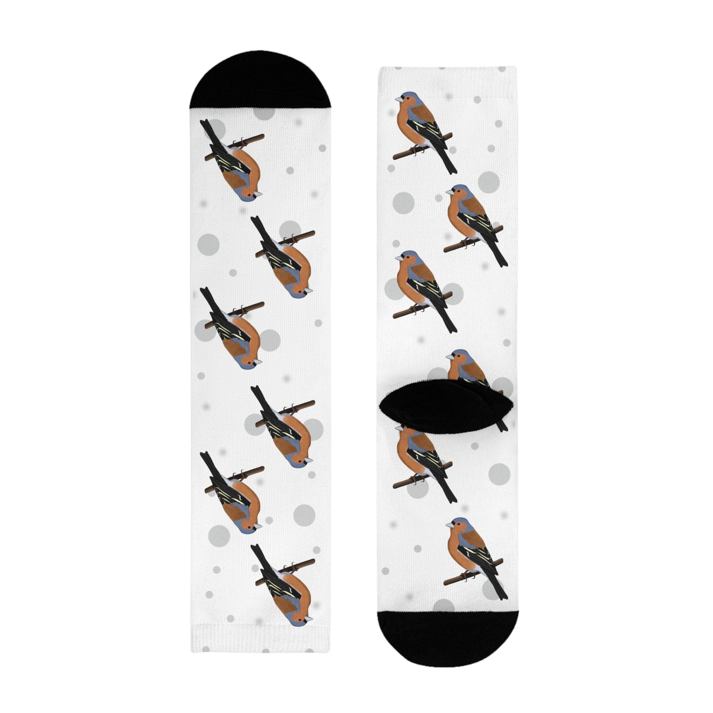 Buchfink Socken Vogelsocken Weiß mit Grauen Punkten
