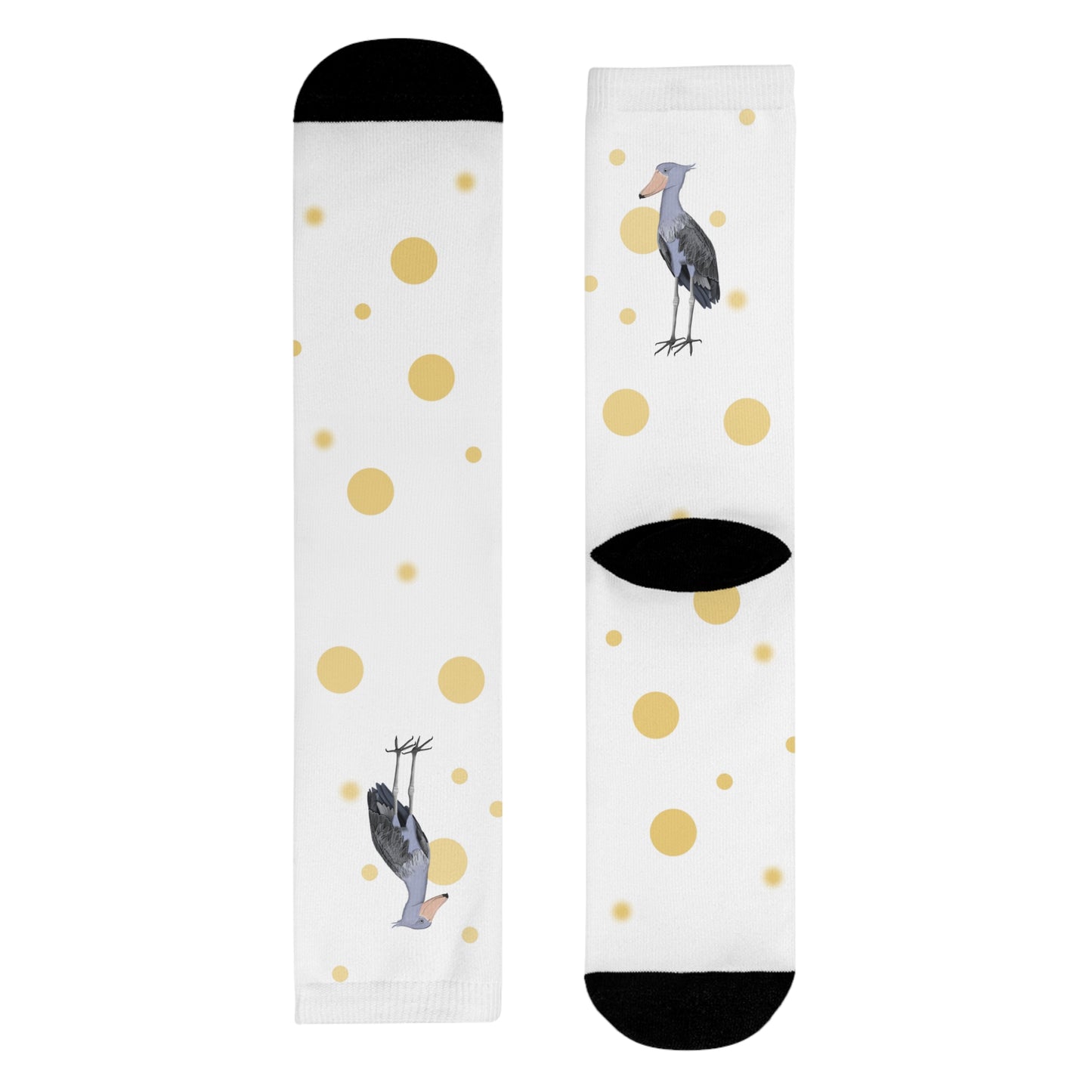 Schuhschnabel Vogel Socken mit Goldenen Punkten für Vogelfreunde & Vogelbeobachter Weiß