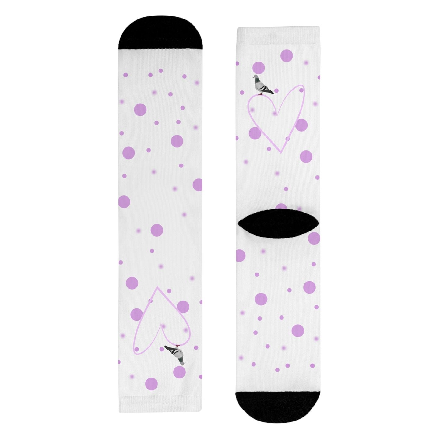 Taube Vogel Socken mit Rosa Herz und Punkten Valentinstag
