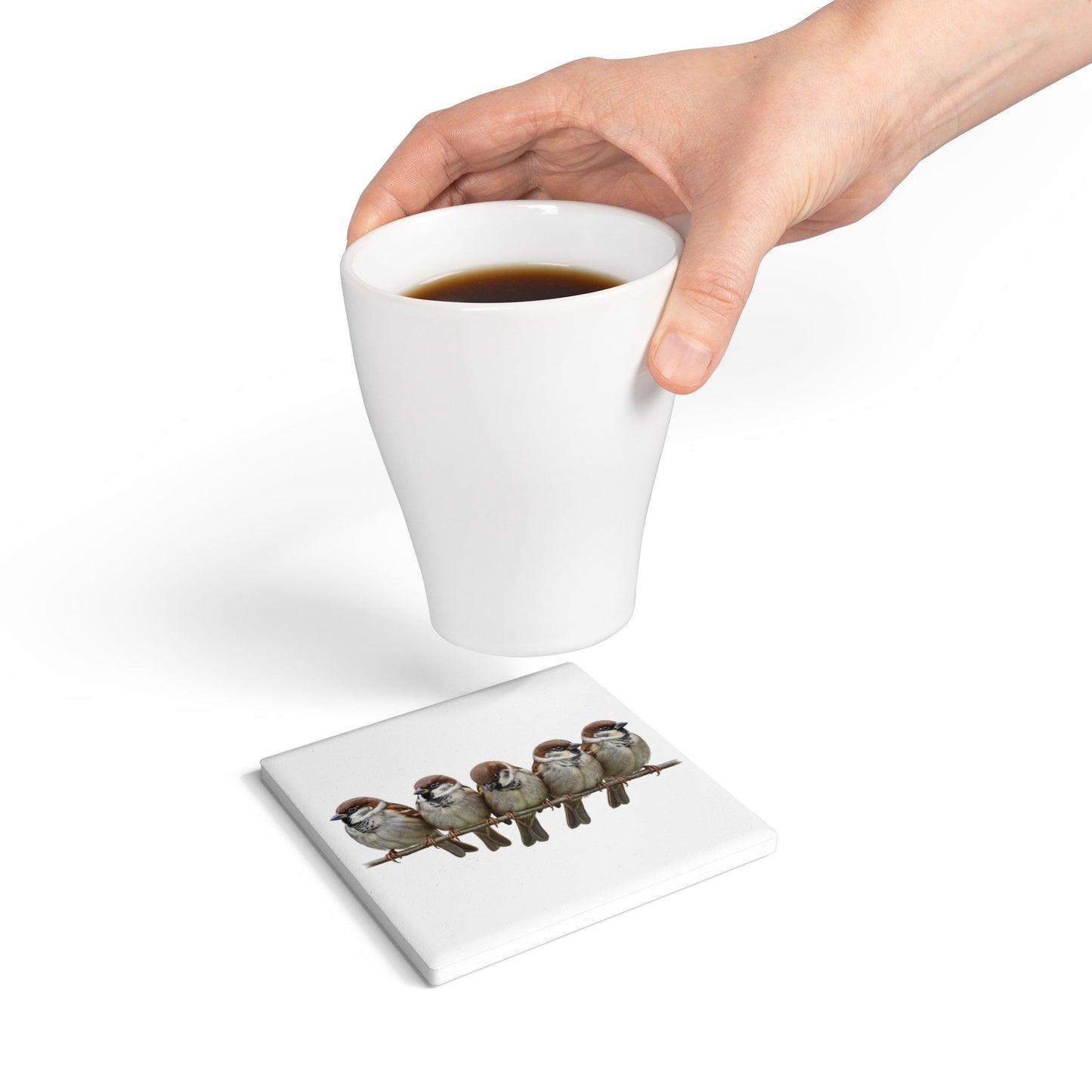 Spatzen Keramik-Untersetzer Vogelmotiv Weiß