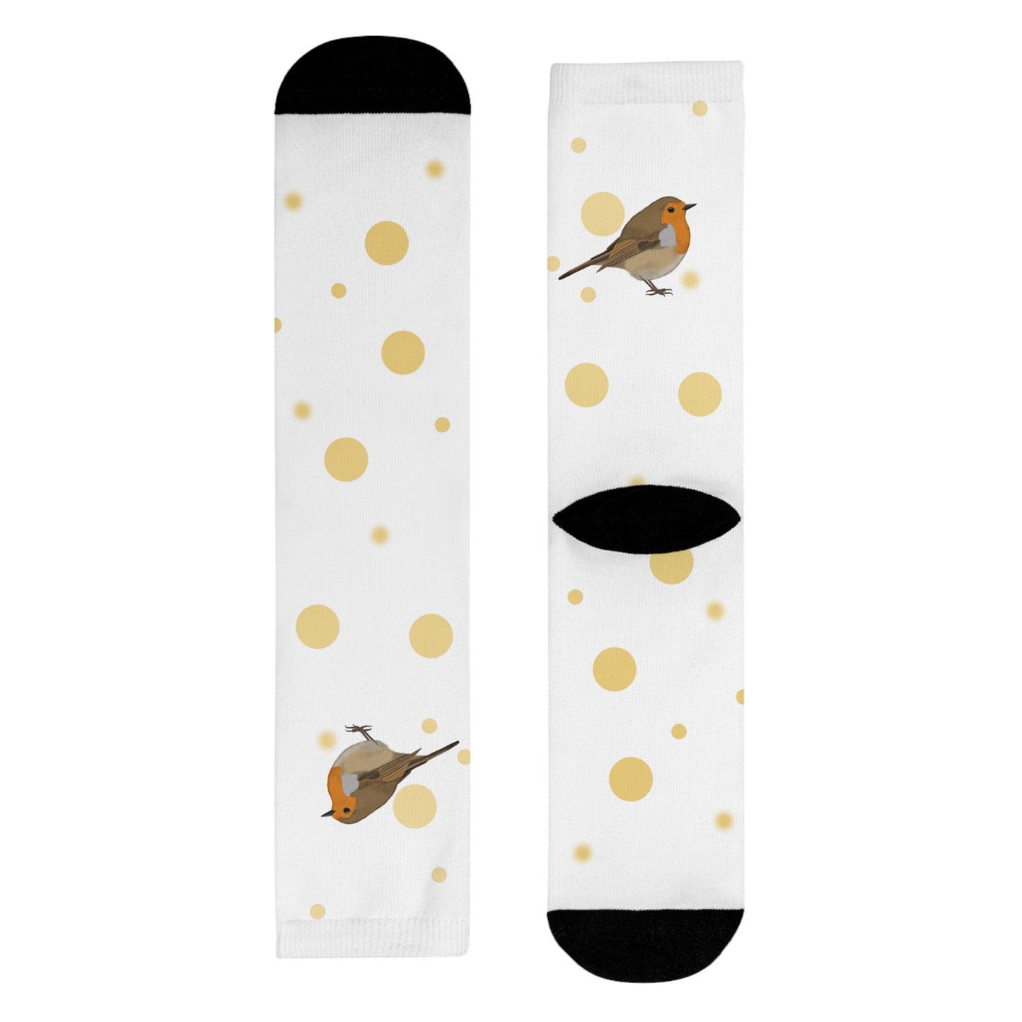 Rotkehlchen Vogel Socken mit Goldenen Punkten für Vogelfreunde & Vogelbeobachter Weiß