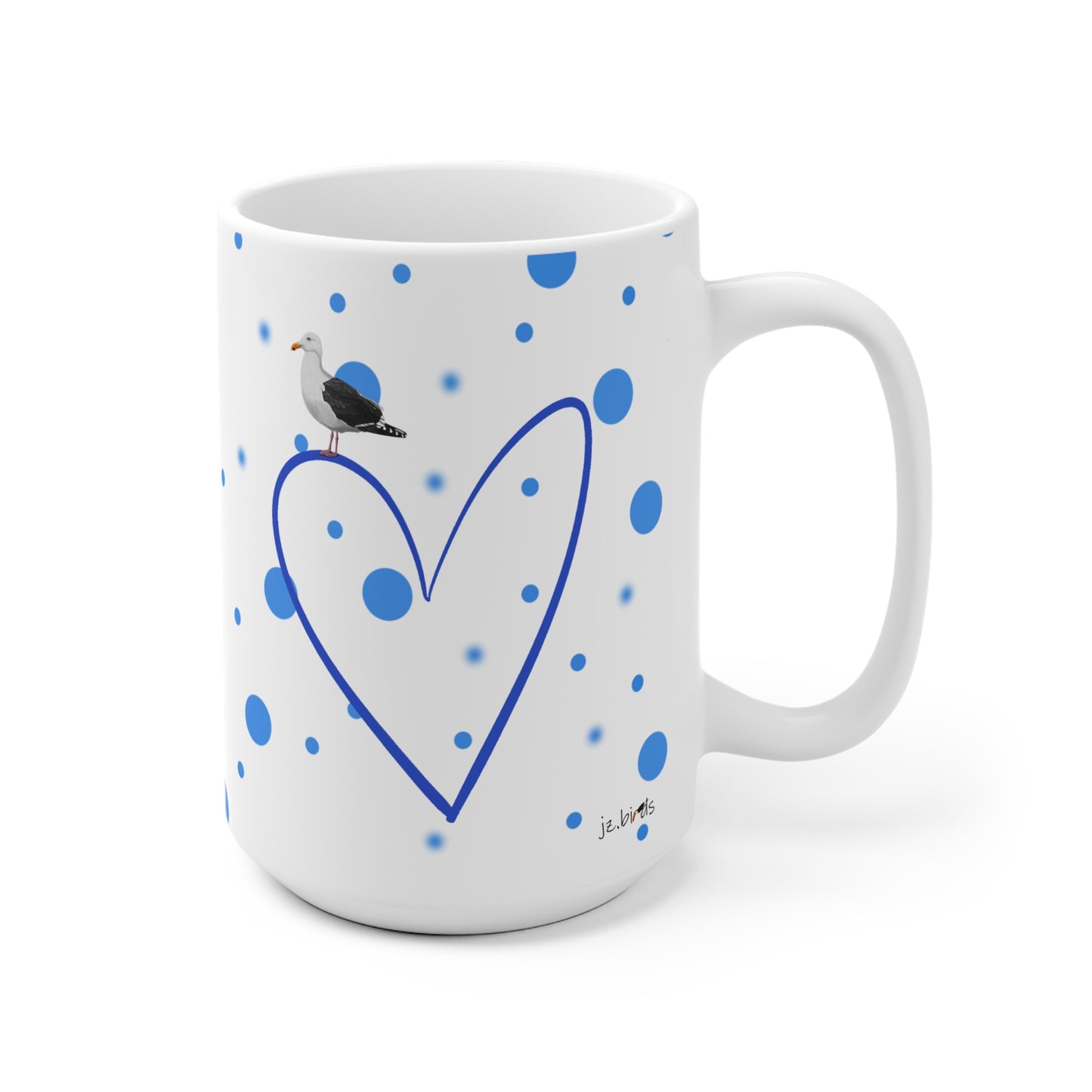 Möwe mit Herz Valentinstag Vogel Tasse Punkte Blau