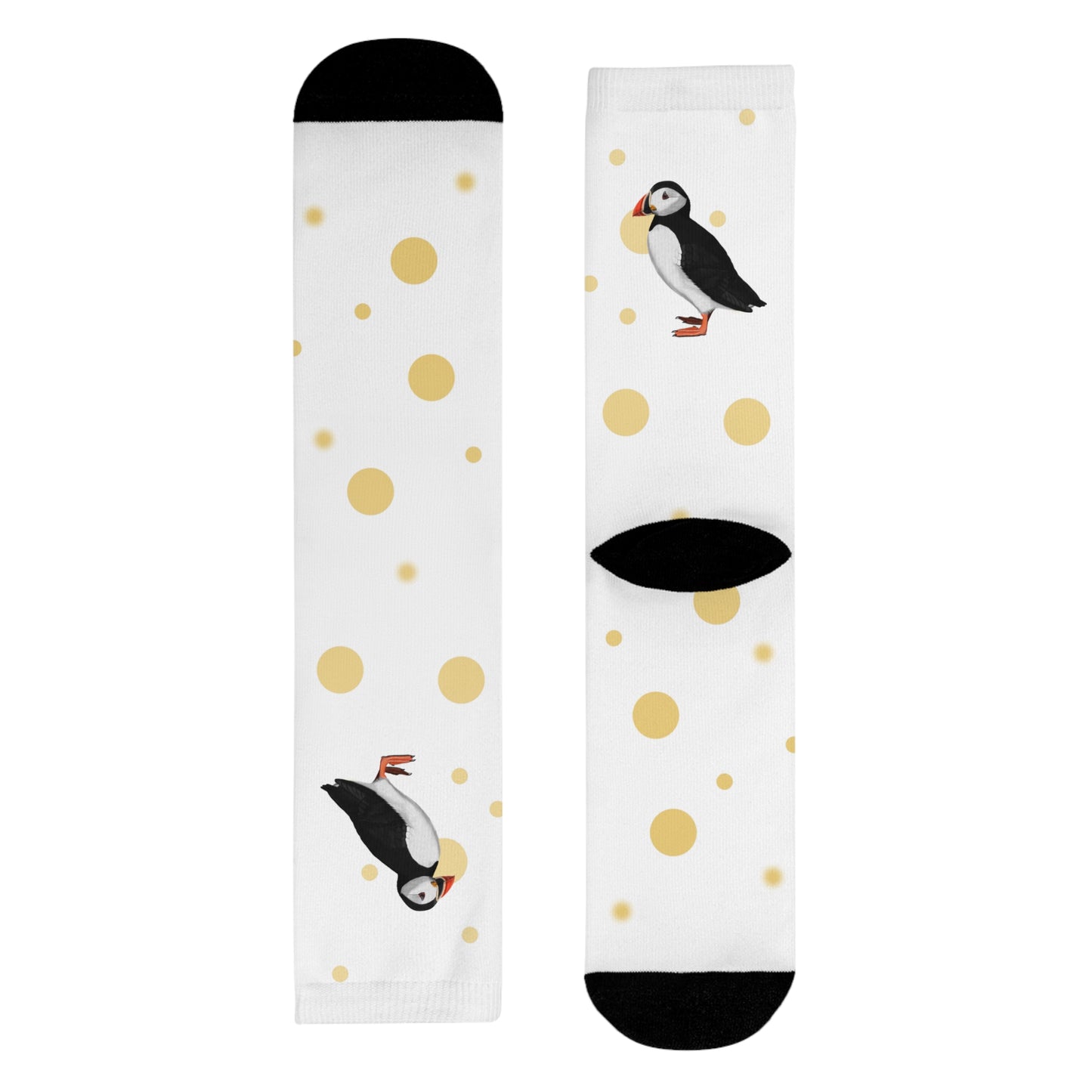 Papageitaucher Vogel Socken mit Goldenen Punkten für Vogelfreunde & Vogelbeobachter Weiß